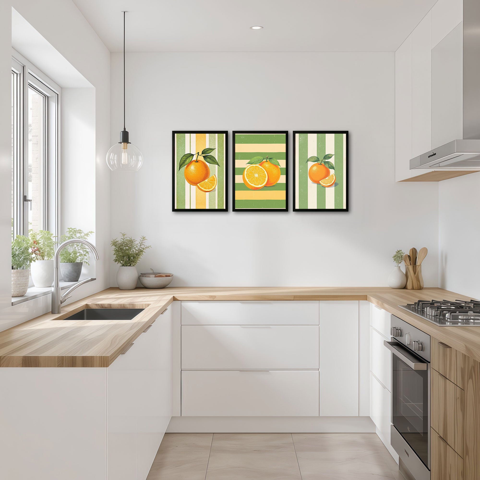 The Castle Decor Orange Fruit Kitchen Wall Art Set of 3 Frame | Citrus Wall Decor | Sparkle Lamination Finish with Premium Fiber Frame for Dining & Kitchen