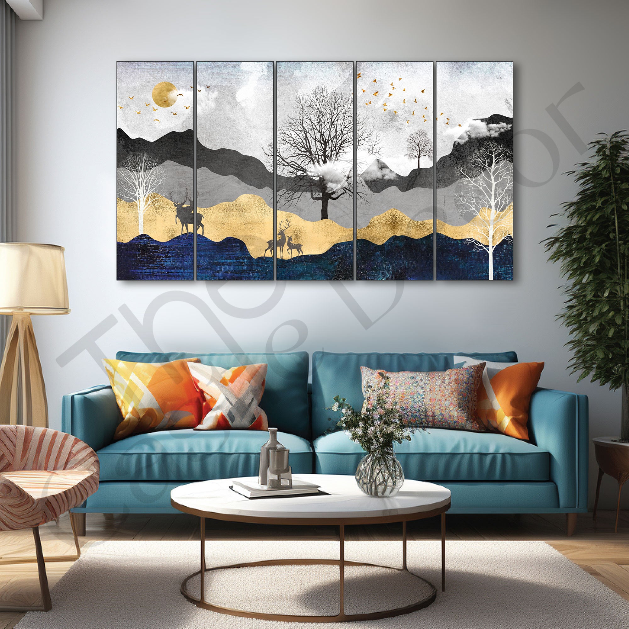 Golden Deer Painting with frame Big Size Wall Art for living room,Bedroom,Drawing room,Hotels