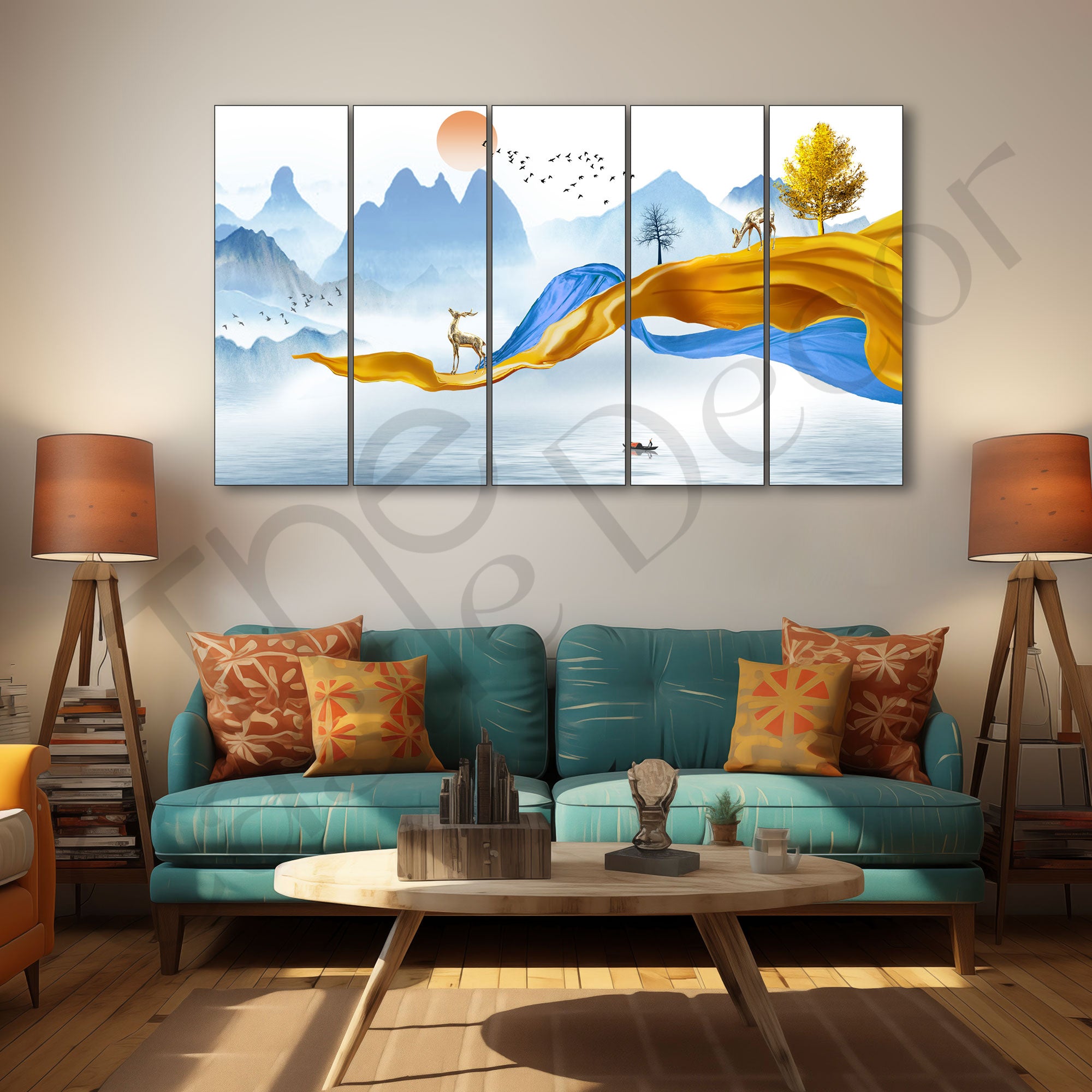 Golden Deer Painting with frame Big Size Wall Art for living room,Bedroom,Drawing room,Hotels