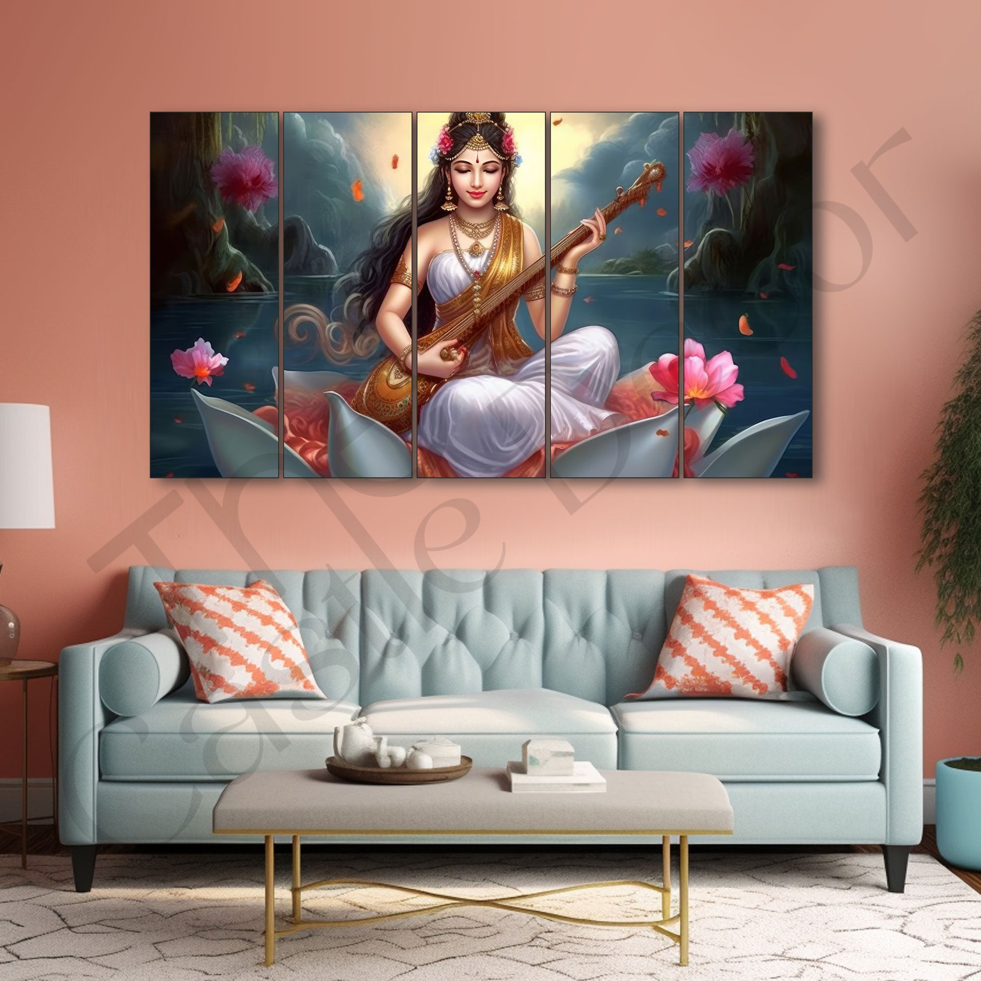 Goddess Saraswati ji Painting with frame Big Size Wall Art for living room,Bedroom,Drawing room,Hotels