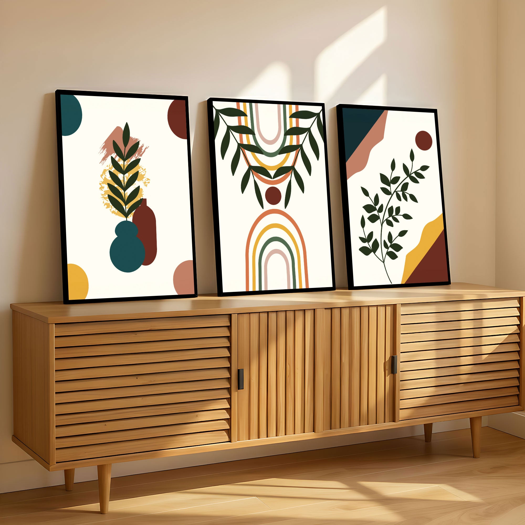 The Castle Decor Boho Wall Art for Living Room Big Size | Framed Abstract Botanical Paintings for Living Room & Bedroom | Modern Home Decoration & Perfect Gifting Option | Set of 3 (11×17 Inch Each) 12