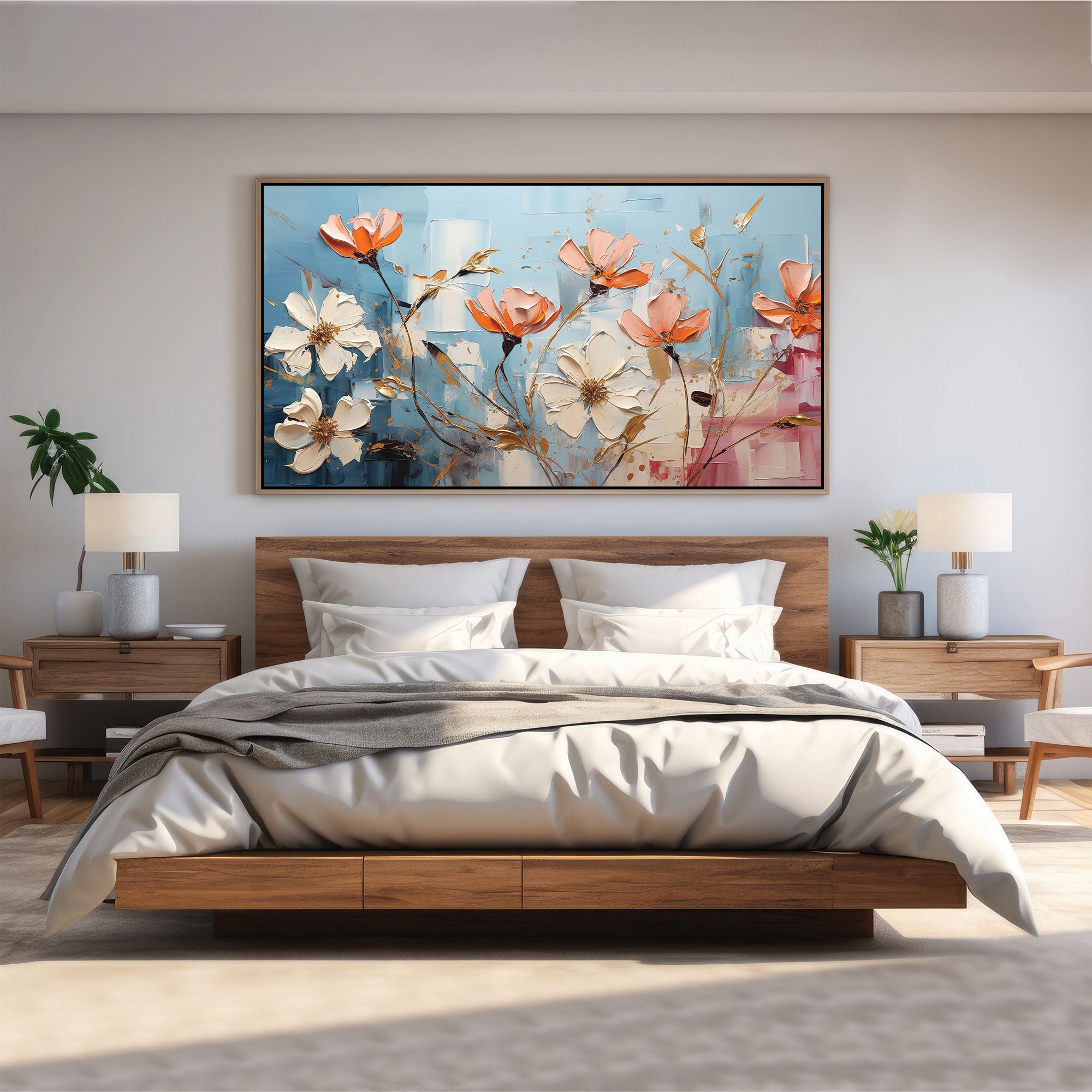 Multi flowresAbstract Canvas painting with frame Big Size Wall Art for living room,Bedroom,Drawing room,Hotels