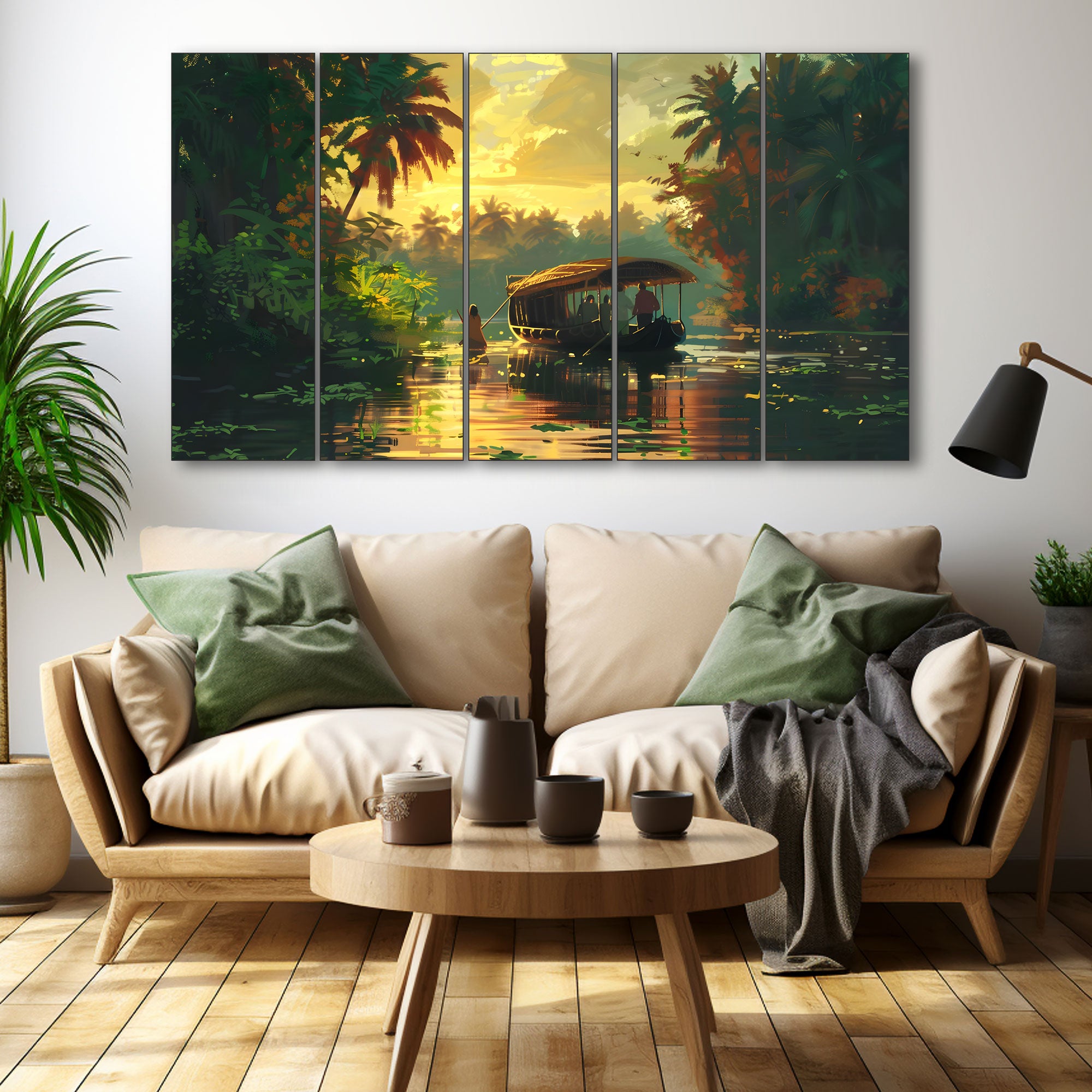 Kerala Boat Painting with frame Big Size Wall Art for living room,Bedroom,Drawing room,Hotels