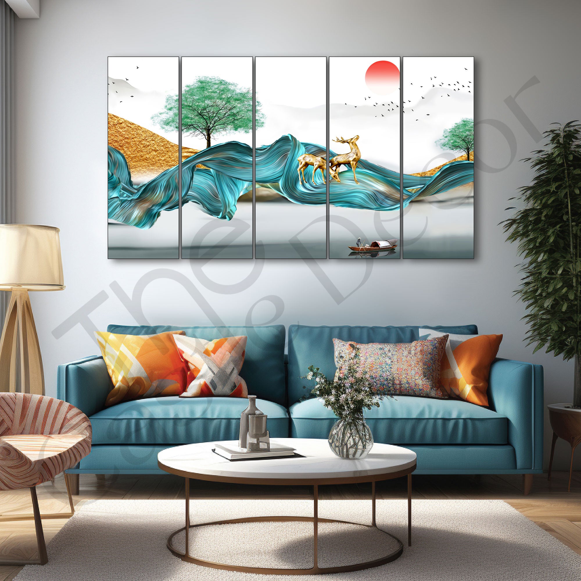 Golden Deer Painting with frame Big Size Wall Art for living room,Bedroom,Drawing room,Hotels