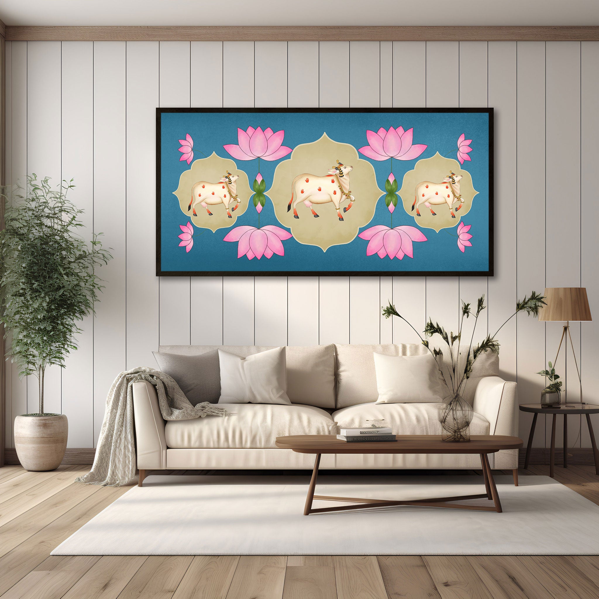 Cow Canvas painting with frame Big Size Wall Art for living room,Bedroom,Drawing room,Hotels