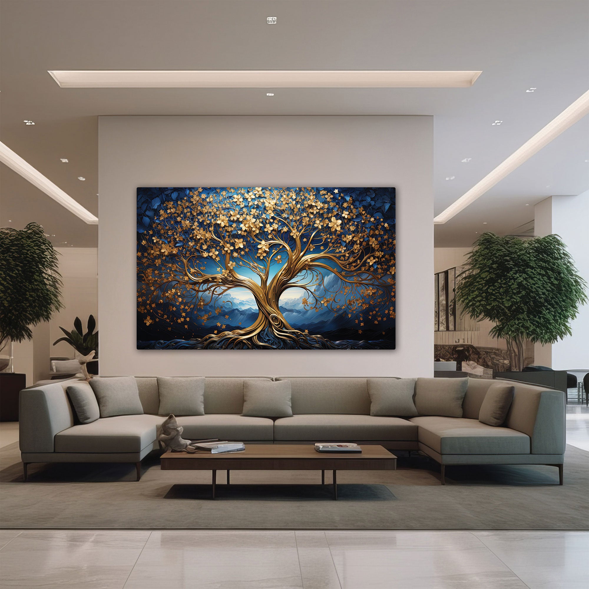 The Castle Decor golden tree canvas/Sparkle painting with frame Big Size Wall Art for living room,Bedroom,Drawing room,Hotels-Wooden Framed-Digital Painting