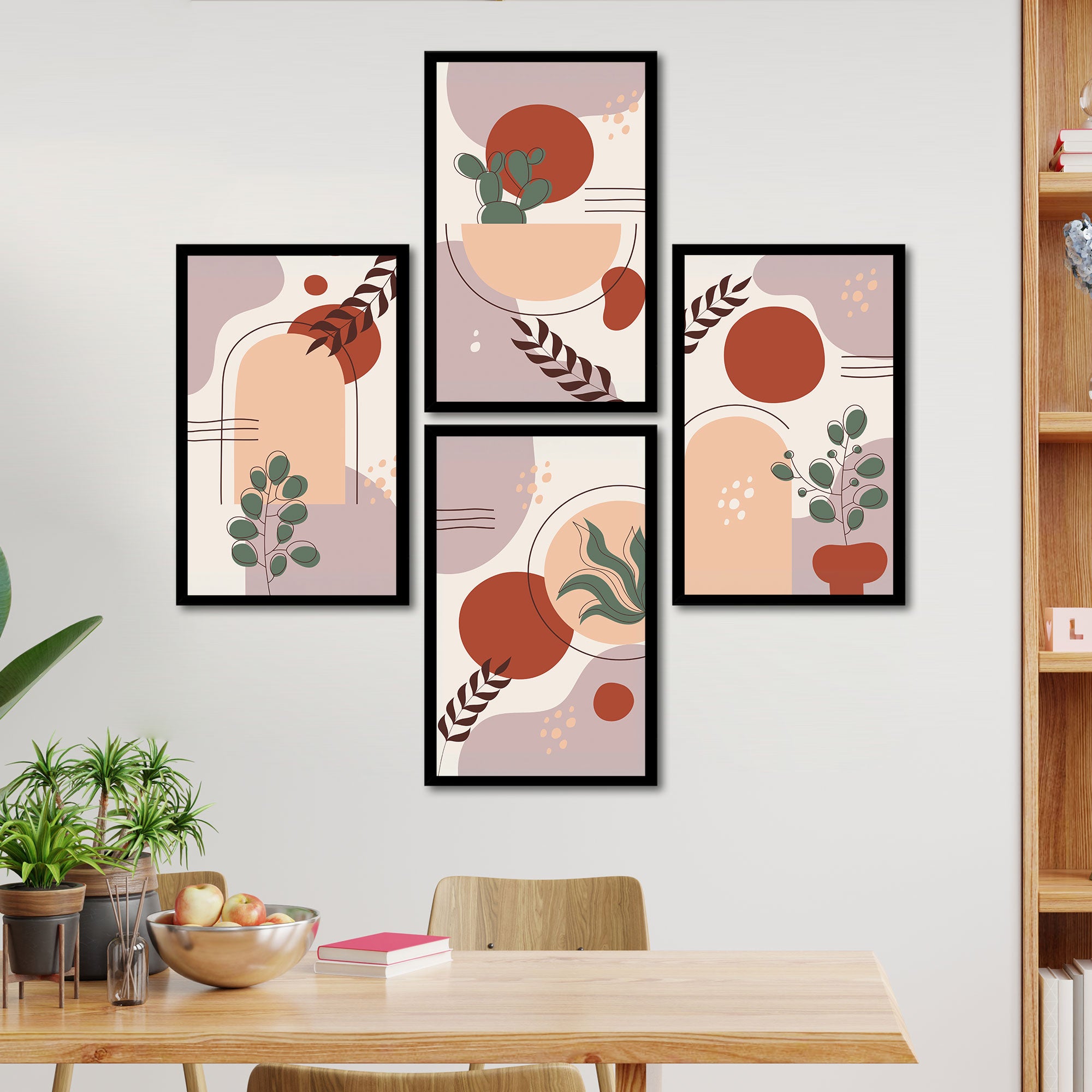 The Castle Decor Boho Wall Art for Living Room Big Size | Framed Abstract Botanical Paintings for Living Room & Bedroom | Modern Home Decoration & Perfect Gifting Option | Set of 4 (11×17 Inch Each)2