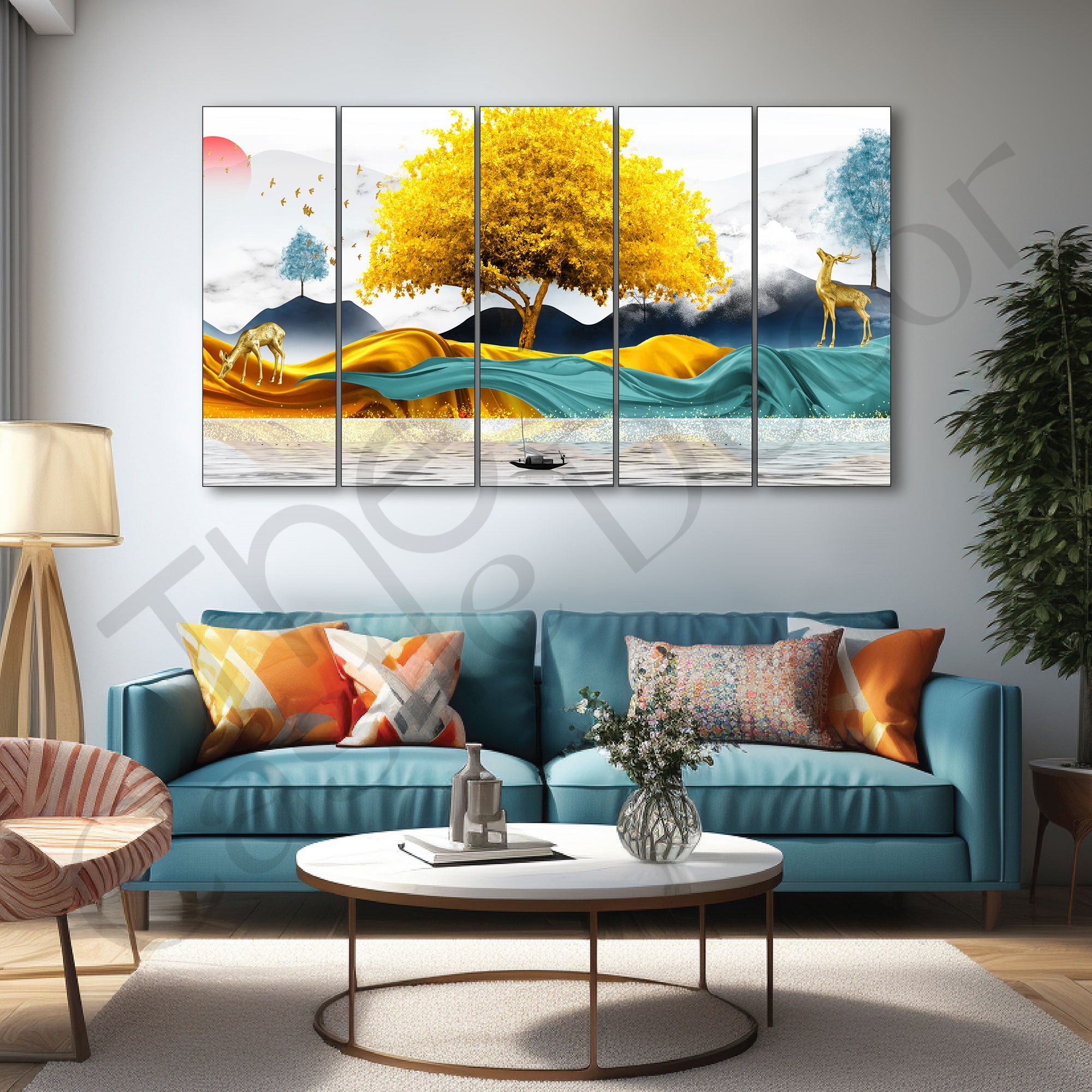 Golden Deer Painting with frame Big Size Wall Art for living room,Bedroom,Drawing room,Hotels