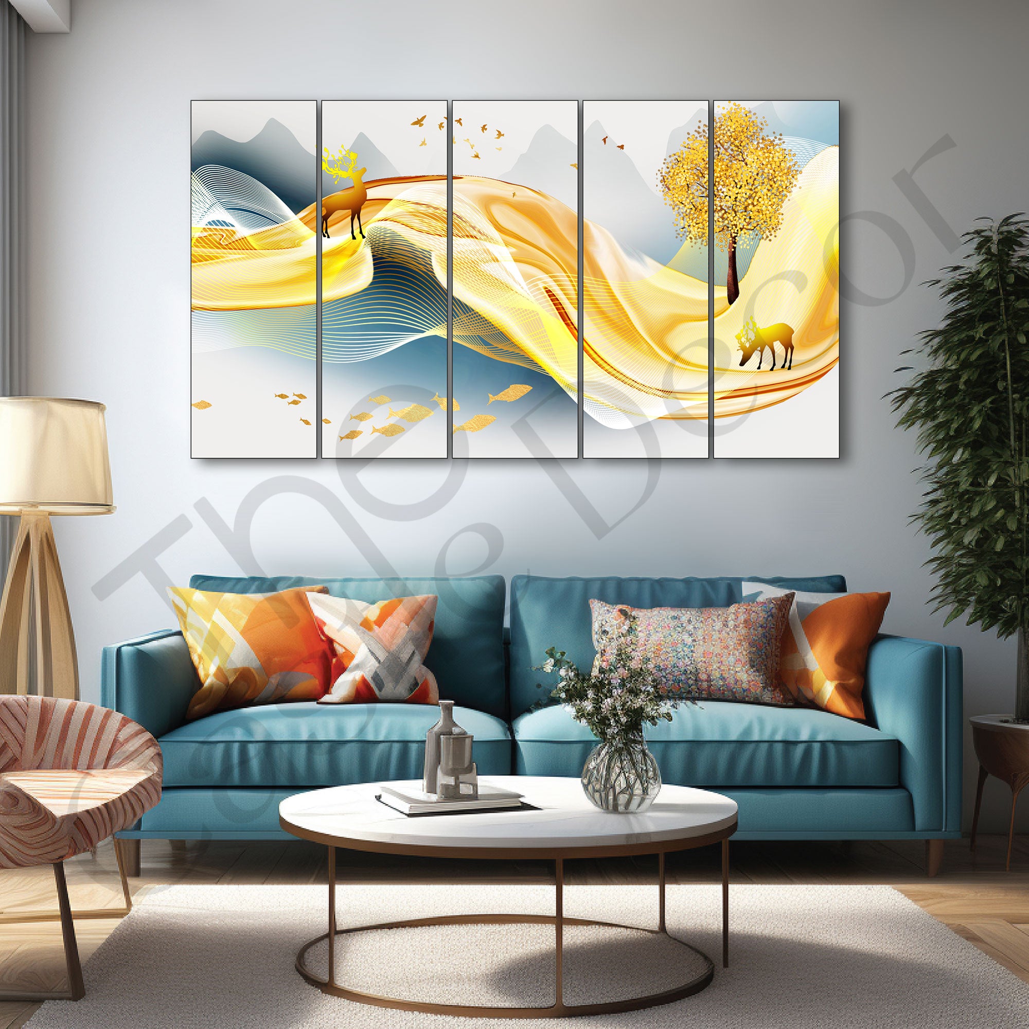 Golden Deer Painting with frame Big Size Wall Art for living room,Bedroom,Drawing room,Hotels