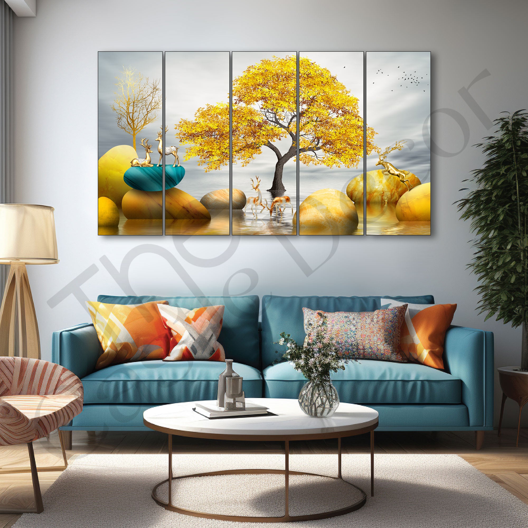 Golden Deer Painting with frame Big Size Wall Art for living room,Bedroom,Drawing room,Hotels