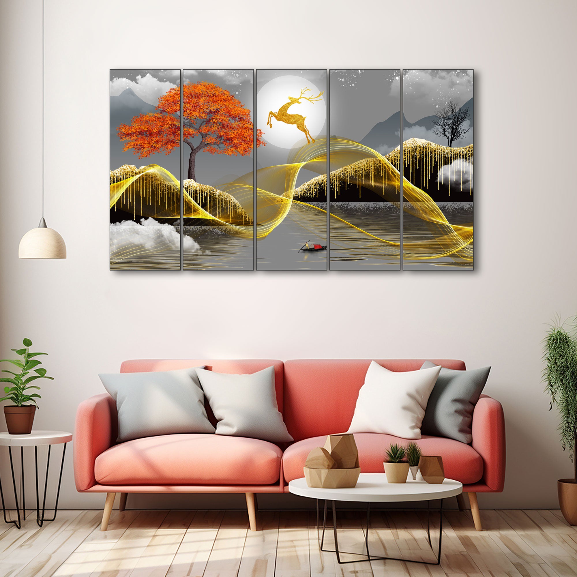 Golden Deer Painting with frame Big Size Wall Art for living room,Bedroom,Drawing room,Hotels