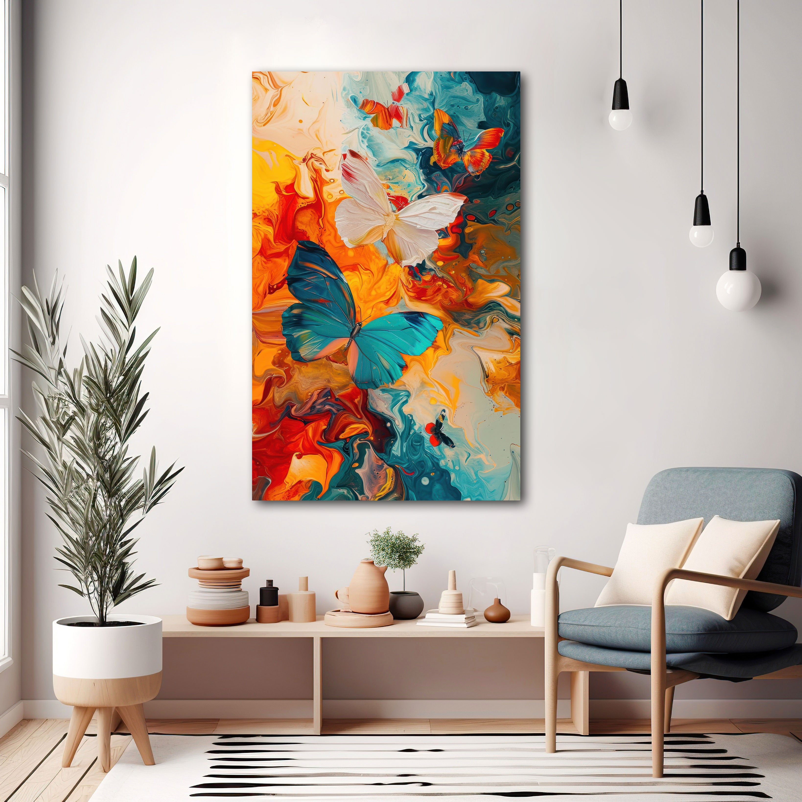 ButterfliesAbstract Canvas painting with frame Big Size Wall Art for living room,Bedroom,Drawing room,Hotels