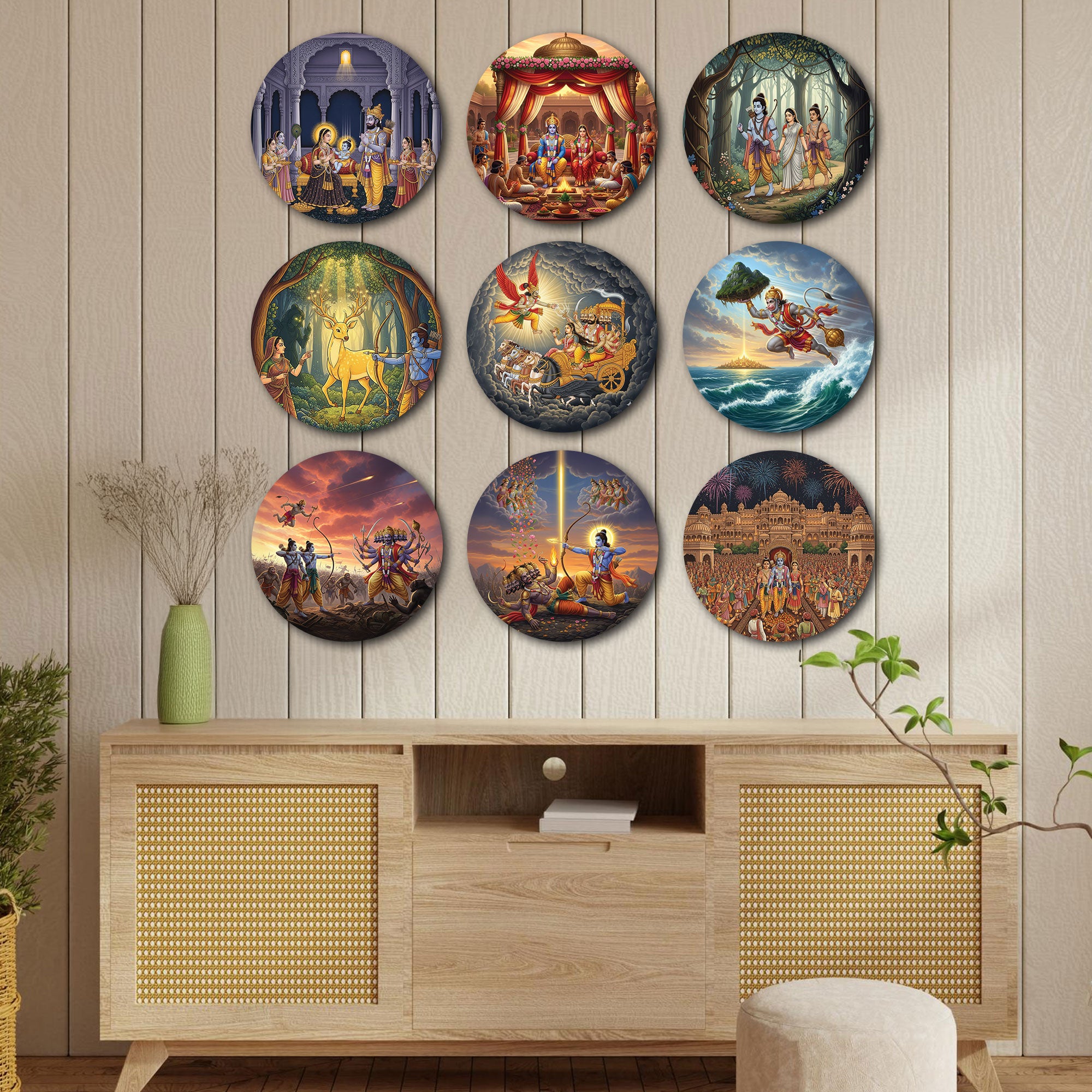 Ramayan Wall Plates – Set of 9 | Decorative Wall Art & Showpiece for Home | Spiritual Wall Decor for Living Room & Pooja Room | Gift for All