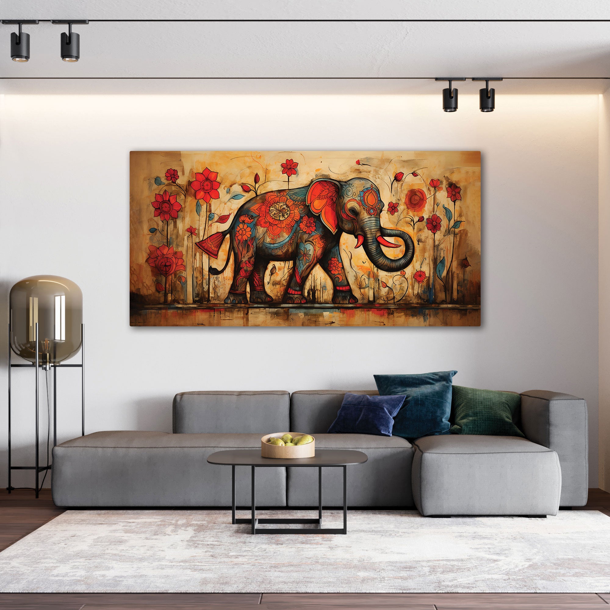Elephant retro Canvas painting with frame Big Size Wall Art for living room,Bedroom,Drawing room,Hotels