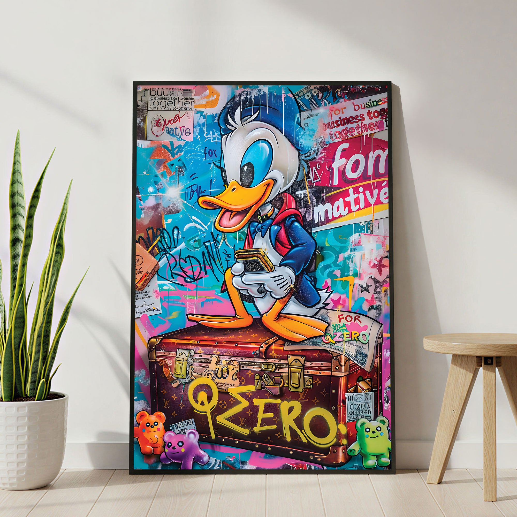 The Castle Decor Luxury Duck Money Wall Art – Pop Art Wealth Illustration with Cash & Designer Vibes, Premium Sparkle Finish, 20×30 Inch Wall Décor for Office & Man Cave