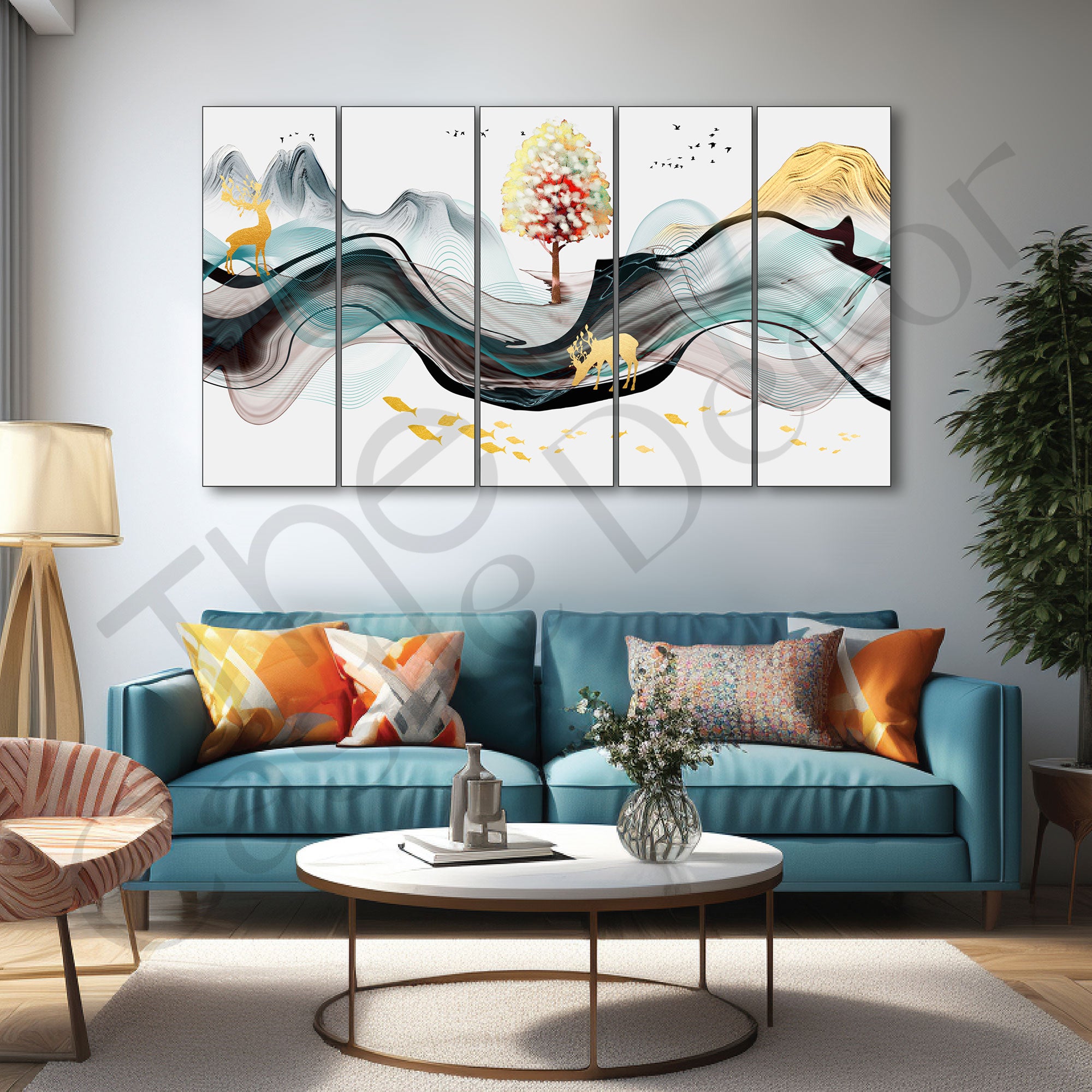 Golden Deer Painting with frame Big Size Wall Art for living room,Bedroom,Drawing room,Hotels