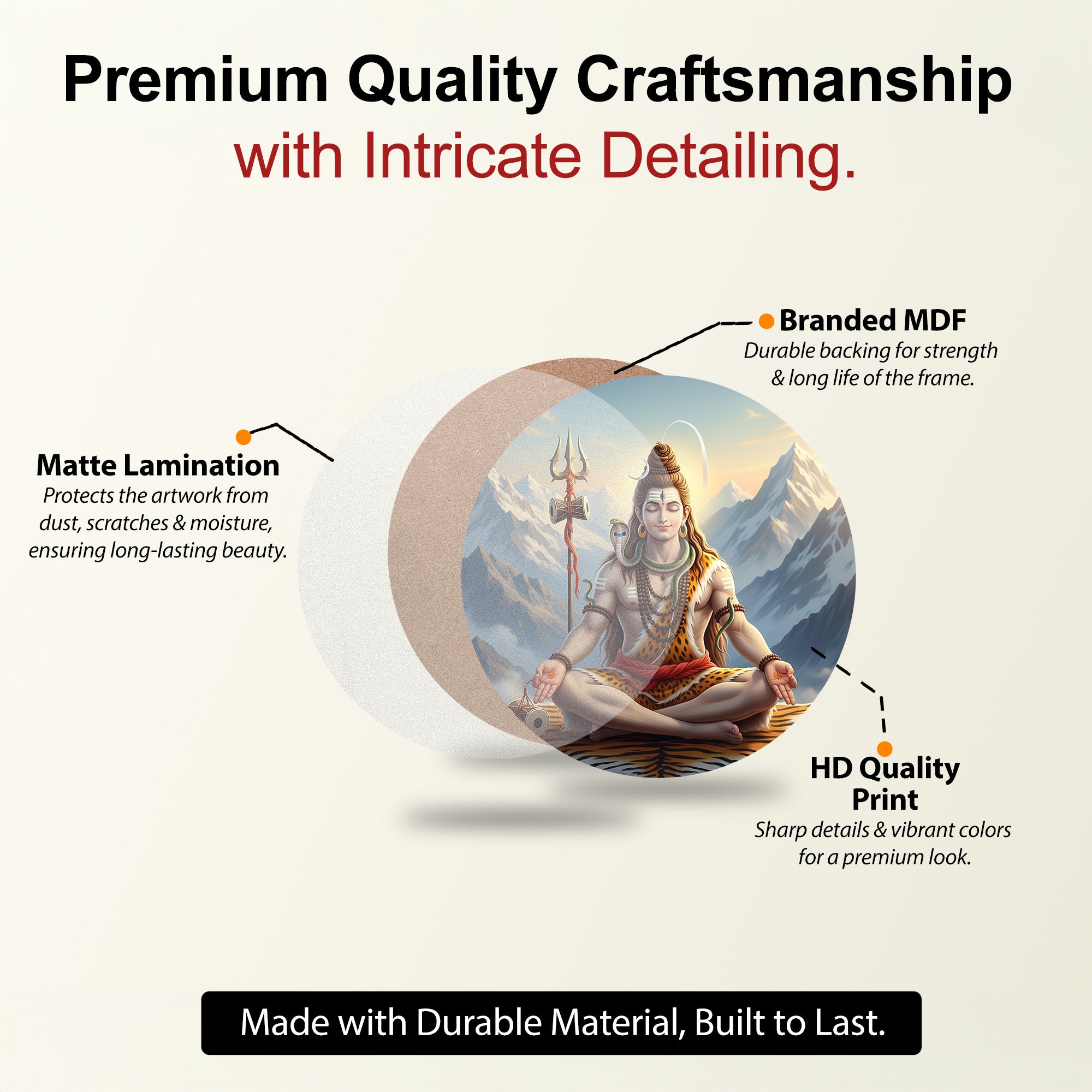 Lord Shiva Round Wall Art - Set of 9 Spiritual Decorative Panels for Home & Office