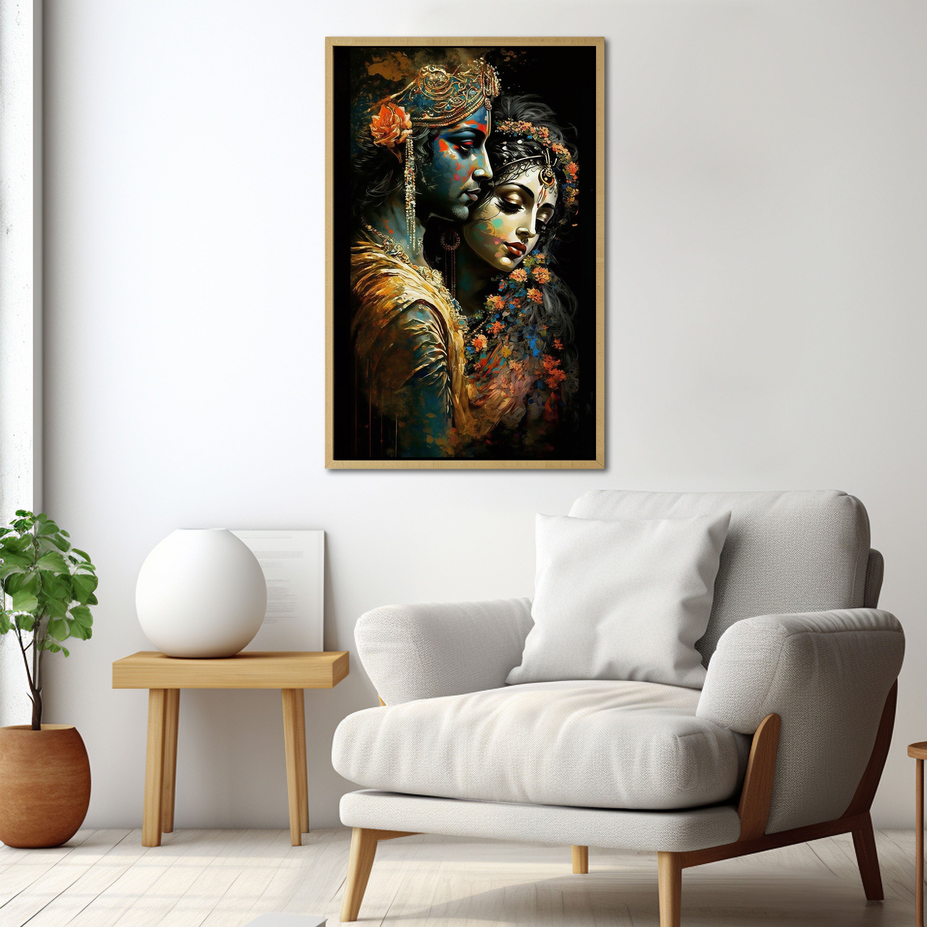 Radha krishan love Canvas painting with frame Big Size Wall Art for living room,Bedroom,Drawing room,Hotels