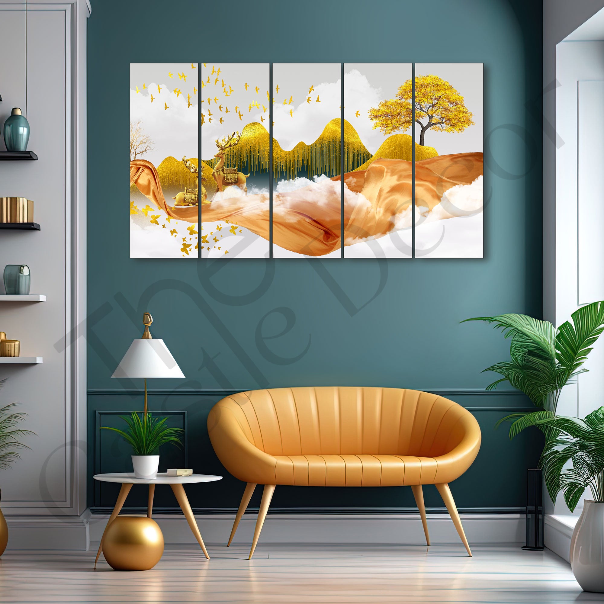Golden Deer Painting with frame Big Size Wall Art for living room,Bedroom,Drawing room,Hotels