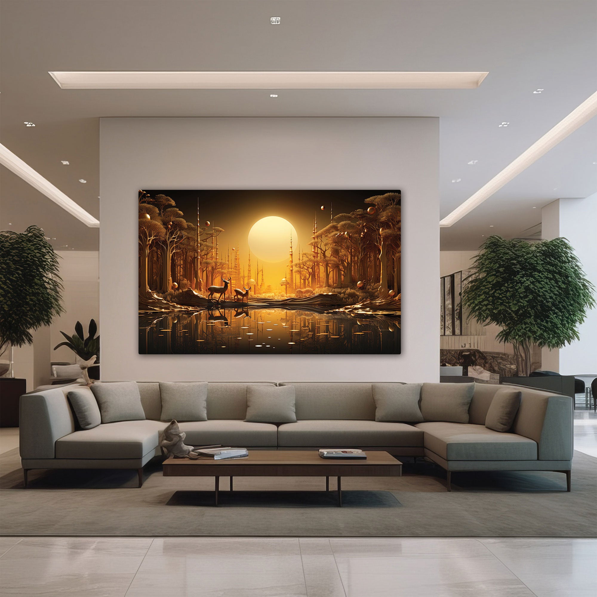 Golden deer Canvas painting with frame Big Size Wall Art for living room,Bedroom,Drawing room,Hotels