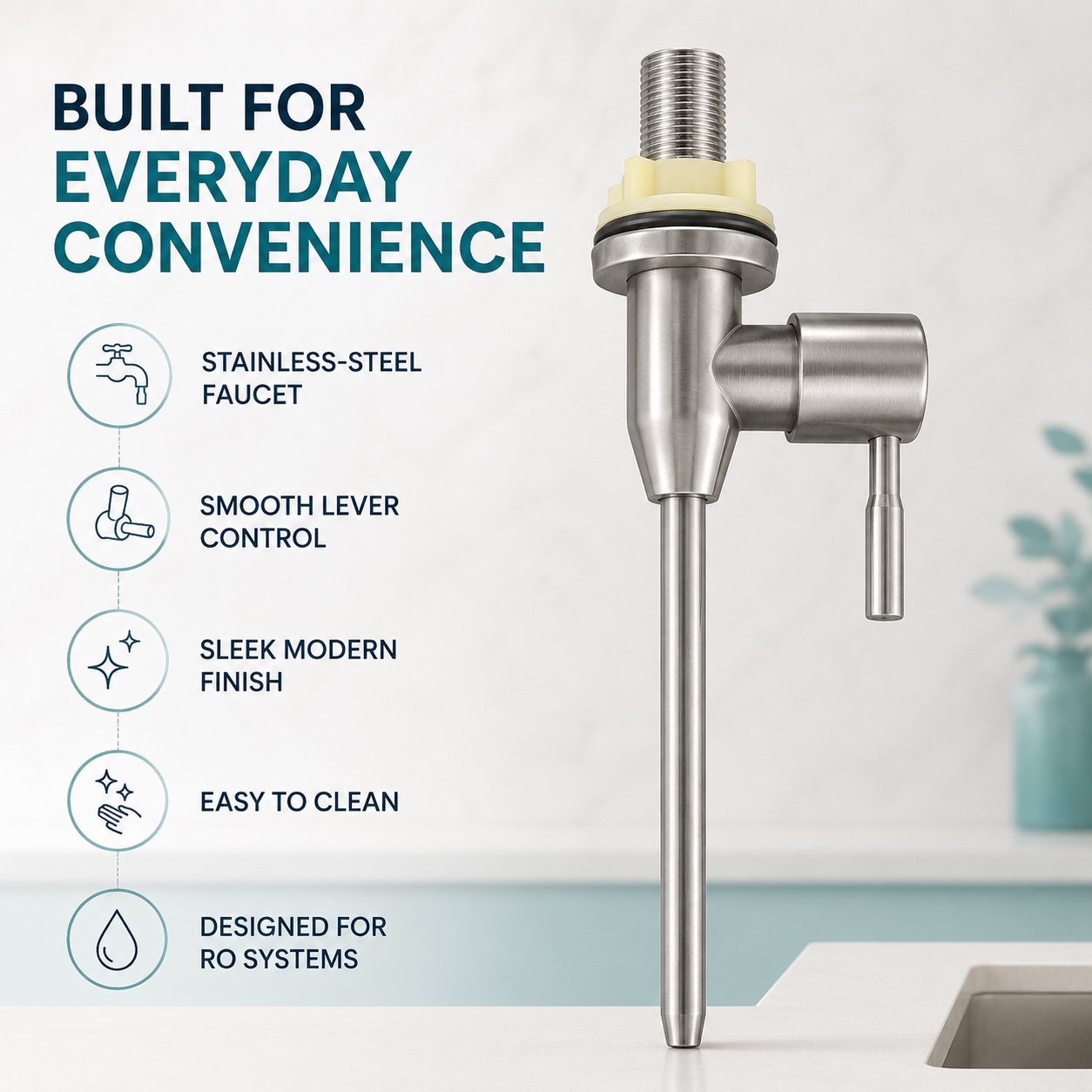 **The Castle Decor Stainless Steel RO Water Purifier Faucet with Complete Installation Kit, Smooth 90° Lever Control, RO Pipe, Quick Connectors, Mounting Accessories & Brushed Finish for Kitchen Drinking Water System**