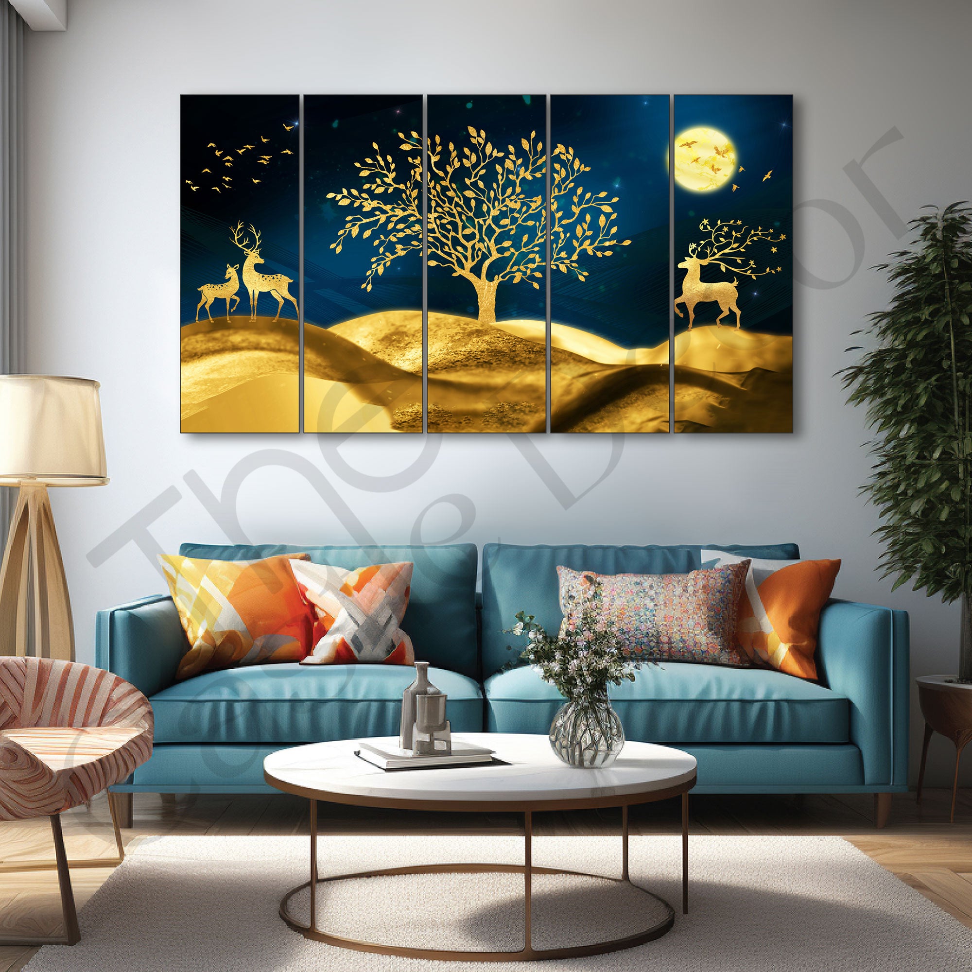 Golden Deer Painting with frame Big Size Wall Art for living room,Bedroom,Drawing room,Hotels