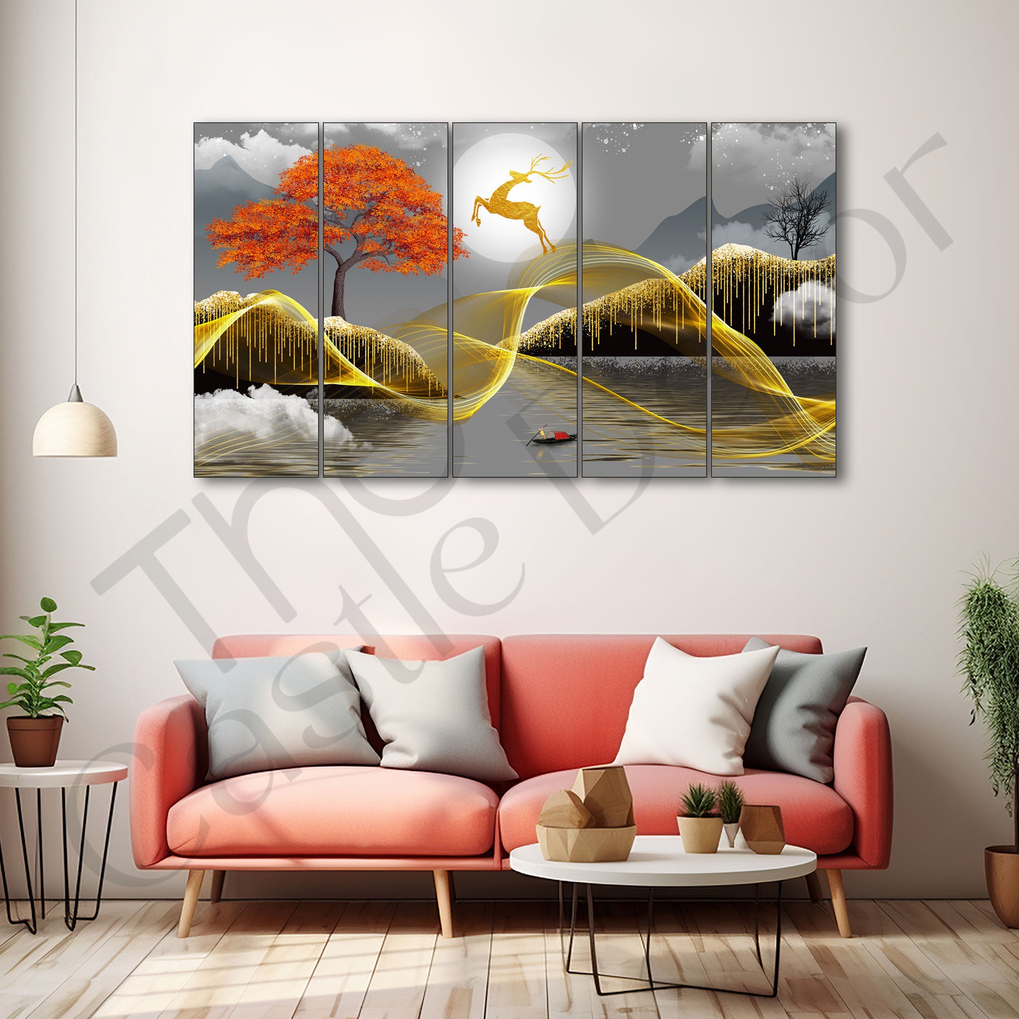 Golden Deer Painting with frame Big Size Wall Art for living room,Bedroom,Drawing room,Hotels
