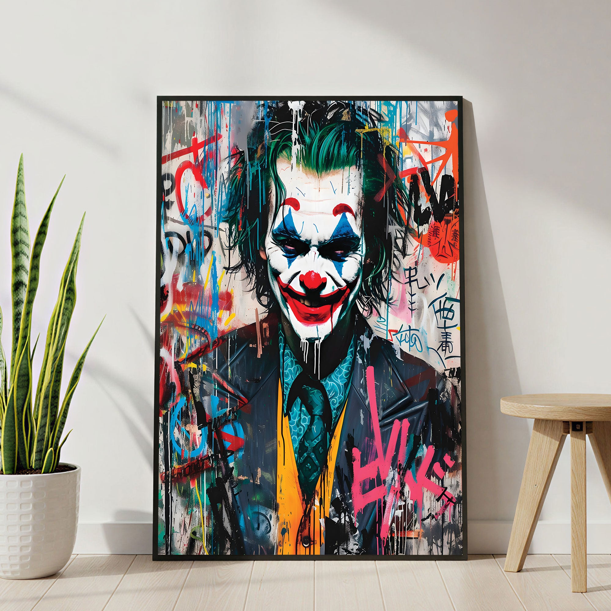The Castle Decor Joker Graffiti Wall Art – Dark Pop Art Street Style Portrait with Premium Sparkle Finish, 20×30 Inch Wall Décor for Man Cave & Creative Room