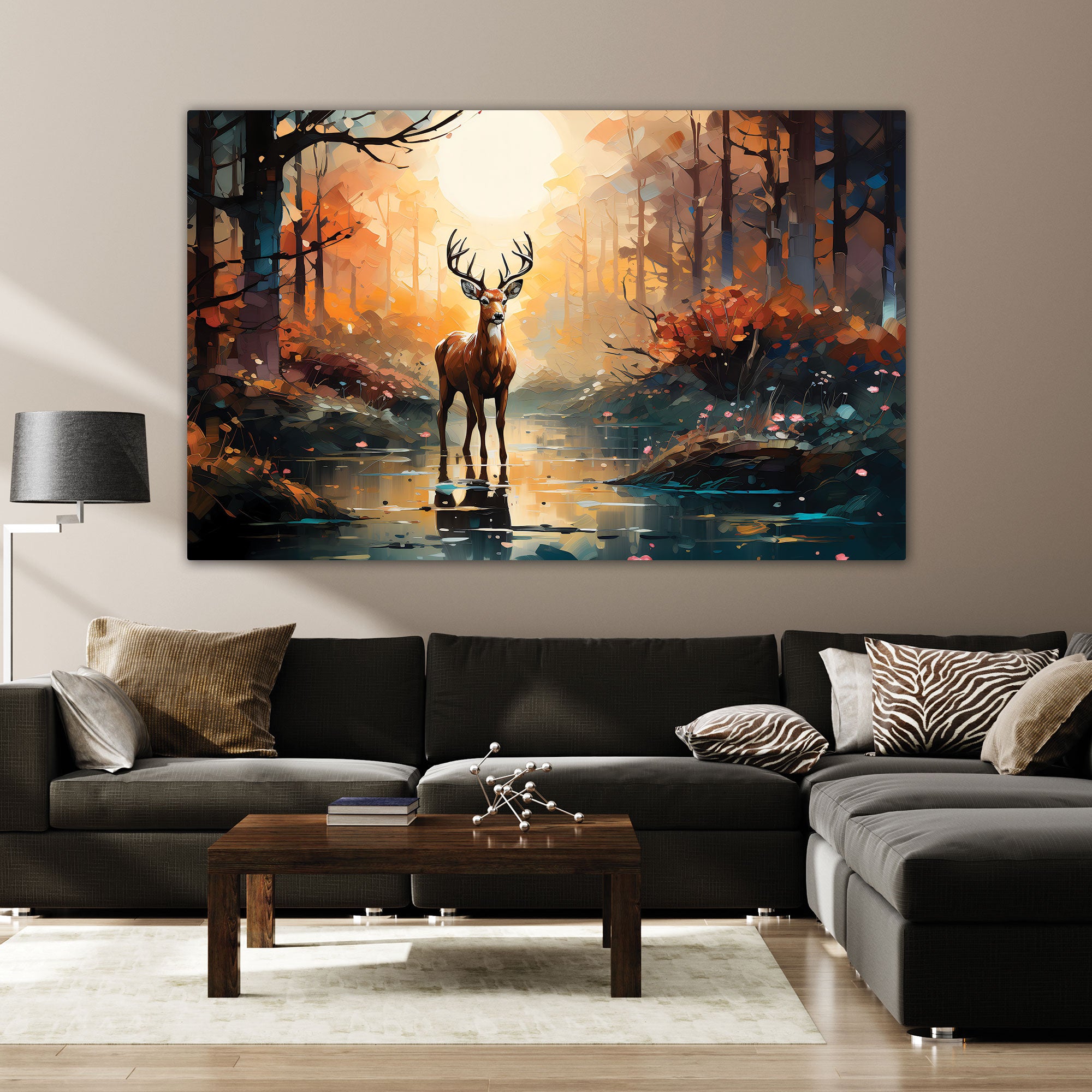 Deer Abstract Canvas painting with frame Big Size Wall Art for living room,Bedroom,Drawing room,Hotels