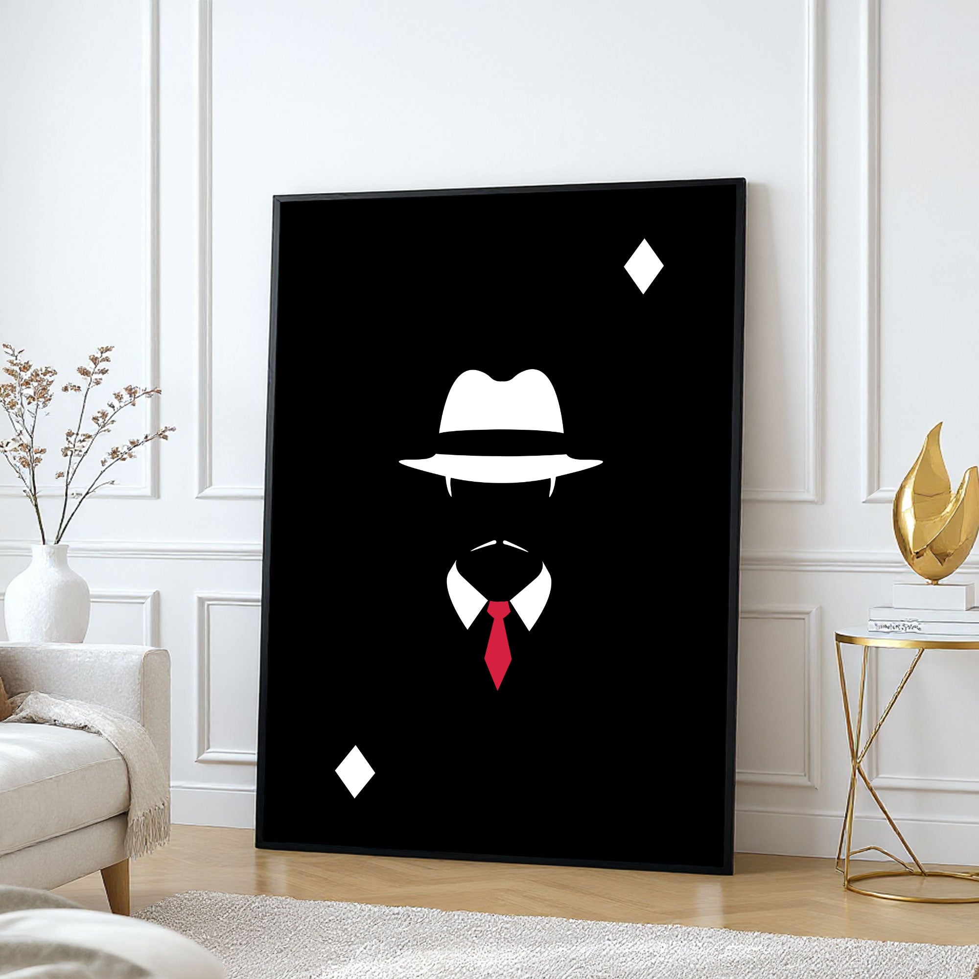 The Castle Decor Minimalist Mafia Style Wall Art, Classic Hat Suit Abstract Artwork with Premium Sparkle Finish, 20×30 Inch Wall Décor for Office & Studio