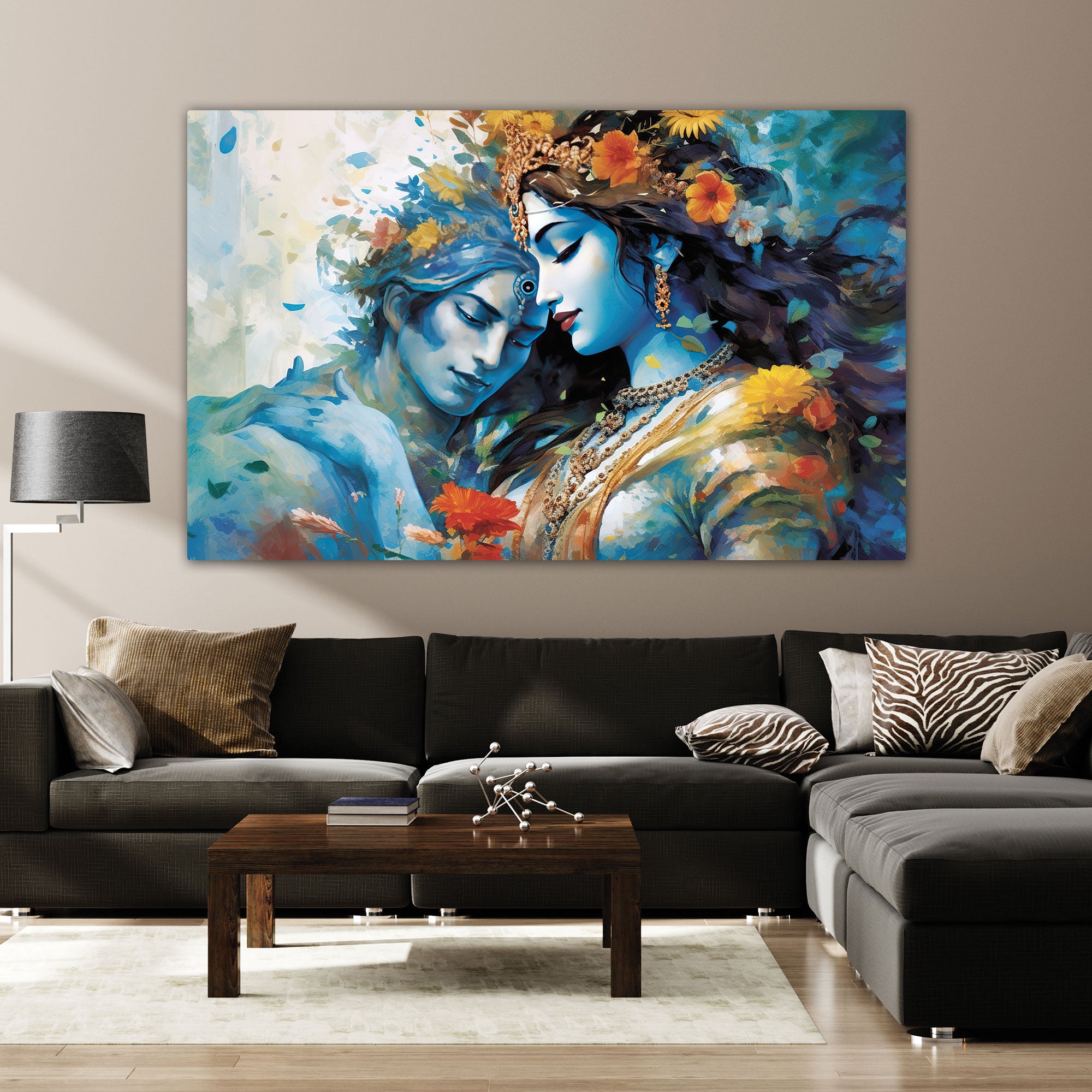 Radha krishan Canvas painting with frame Big Size Wall Art for living room,Bedroom,Drawing room,Hotels