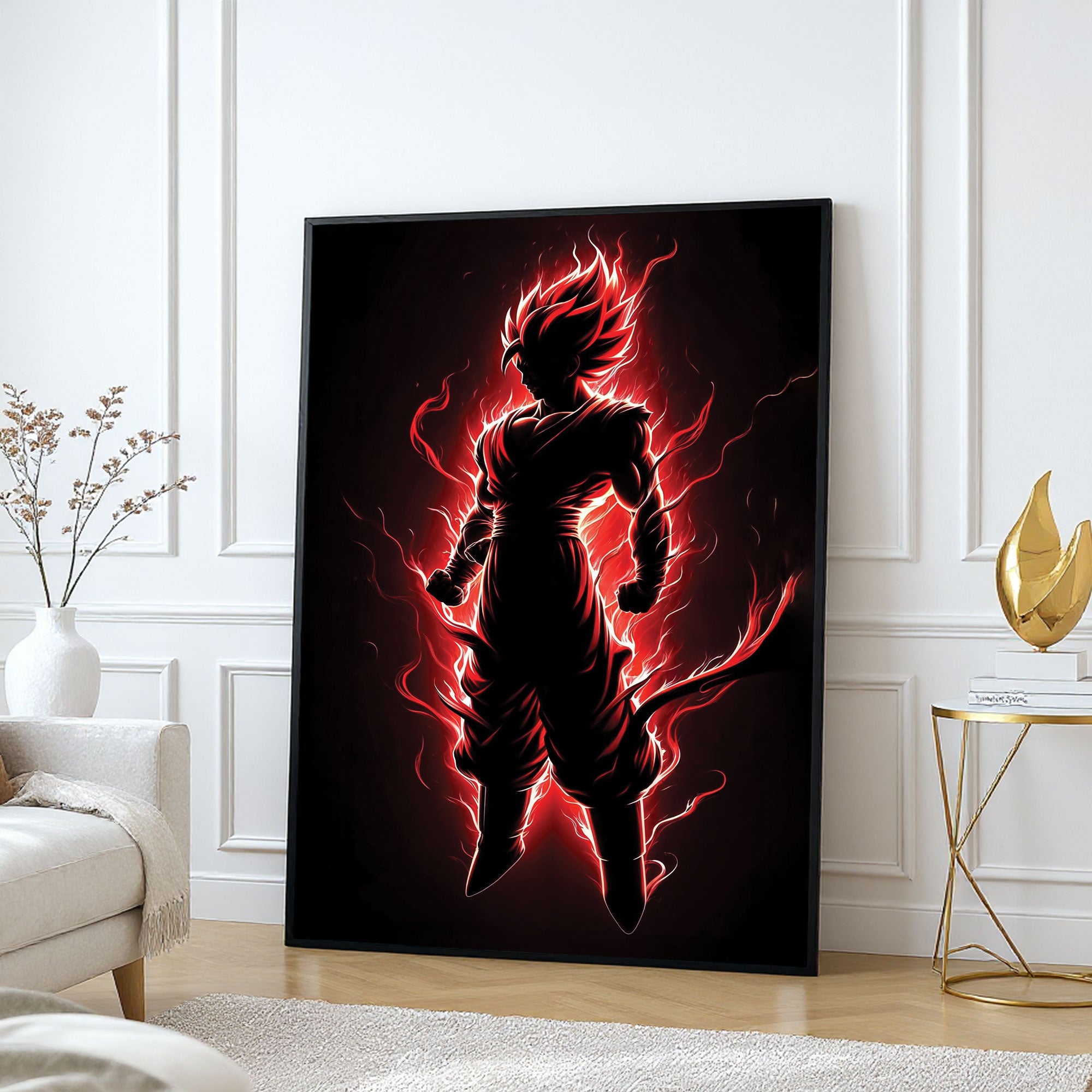 The Castle Decor Anime Fire Warrior Wall Art, Intense Power Fighter Abstract Artwork with Premium Sparkle Finish, 20×30 Inch Wall Décor for Gym & Gaming Room