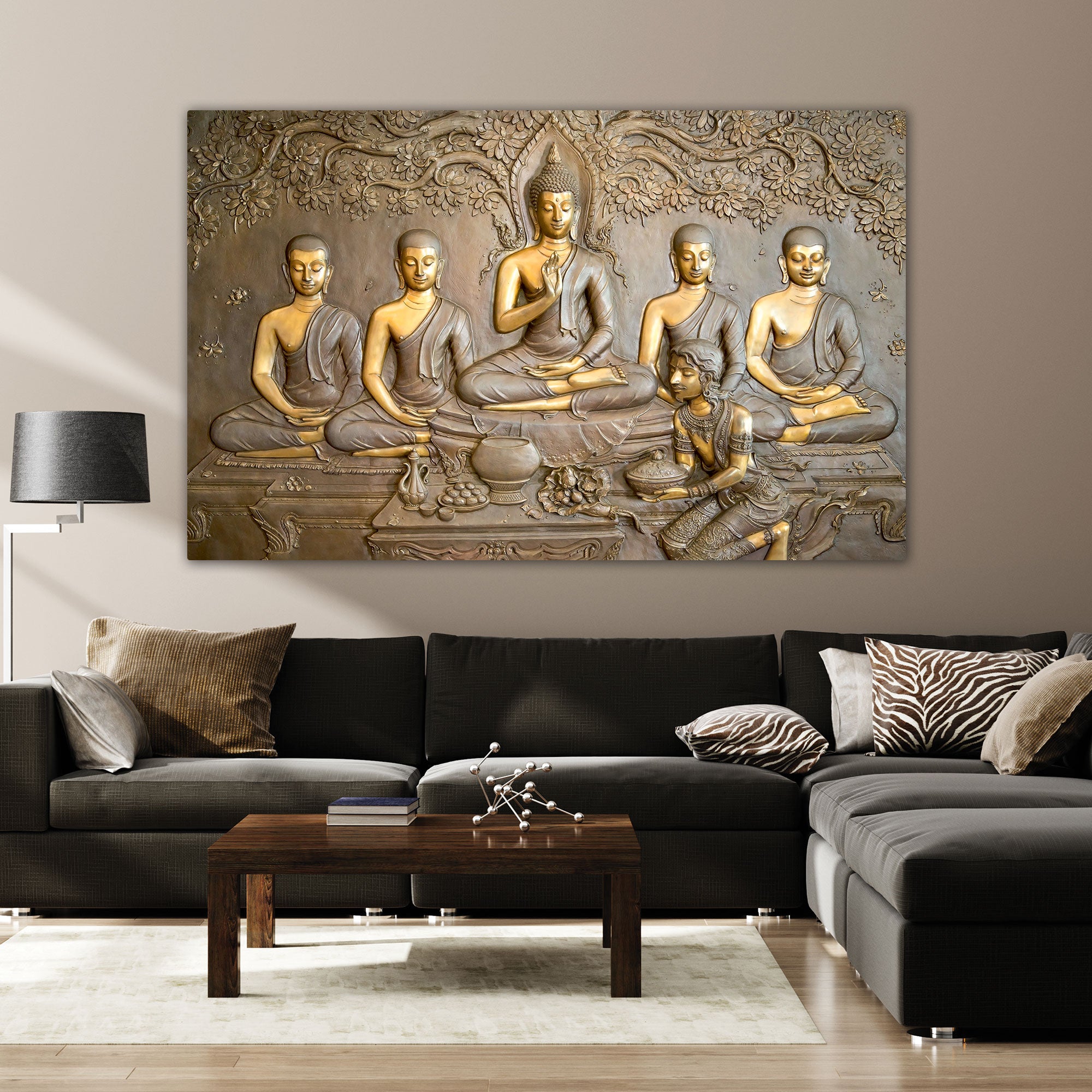 Lord budha Canvas painting with frame Big Size Wall Art for living room,Bedroom,Drawing roomHotels