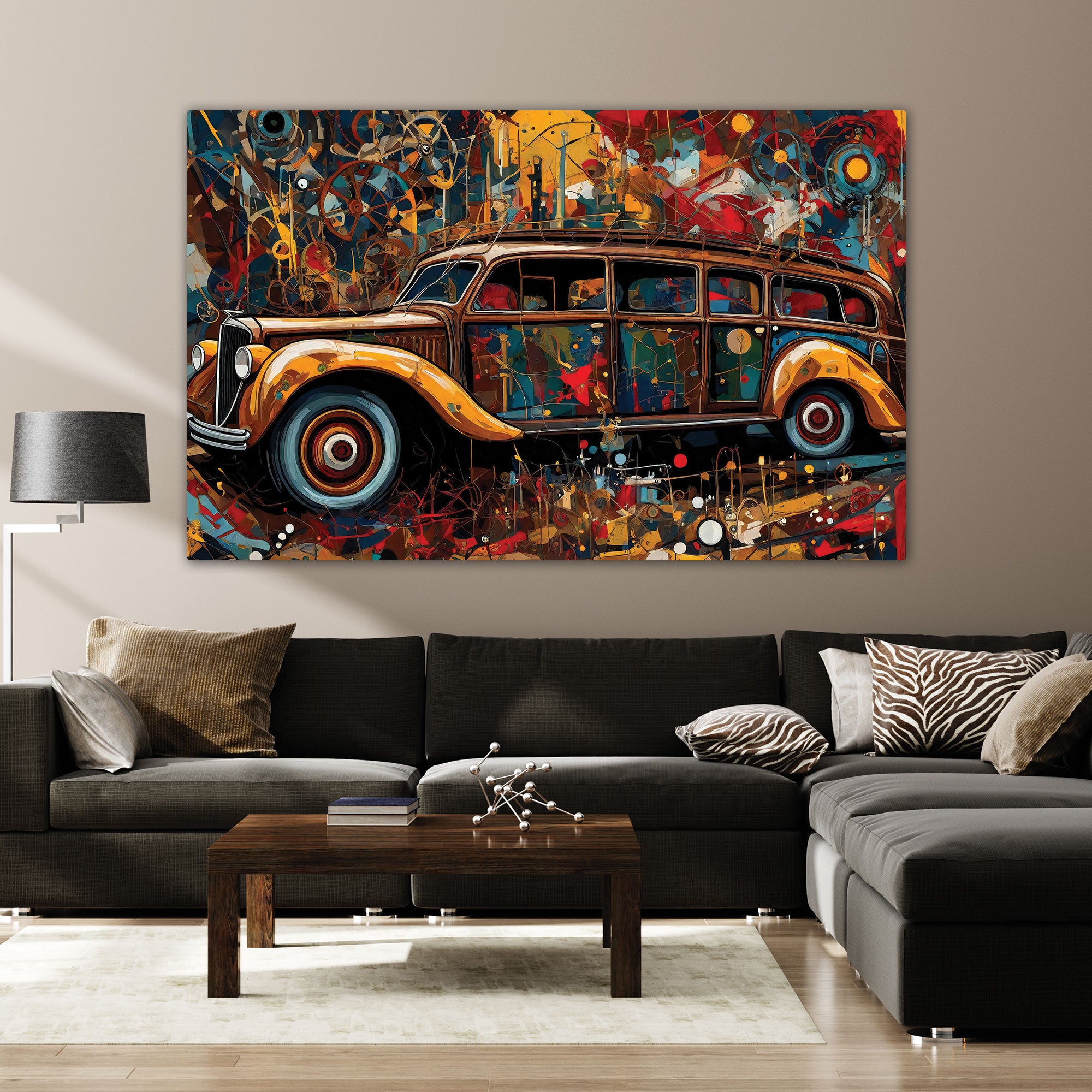 VintageAbstract car Canvas painting with frame Big Size Wall Art for living room,Bedroom,Drawing room,Hotels