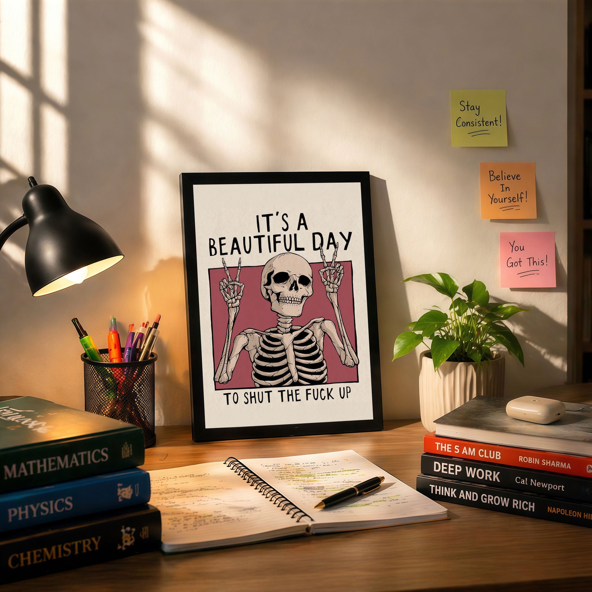 The Castle Decor It’s A Beautiful Day Funny Skull Wall Art Frame | Bold Sarcastic Quote Decor for Room, Office & Gaming Setup