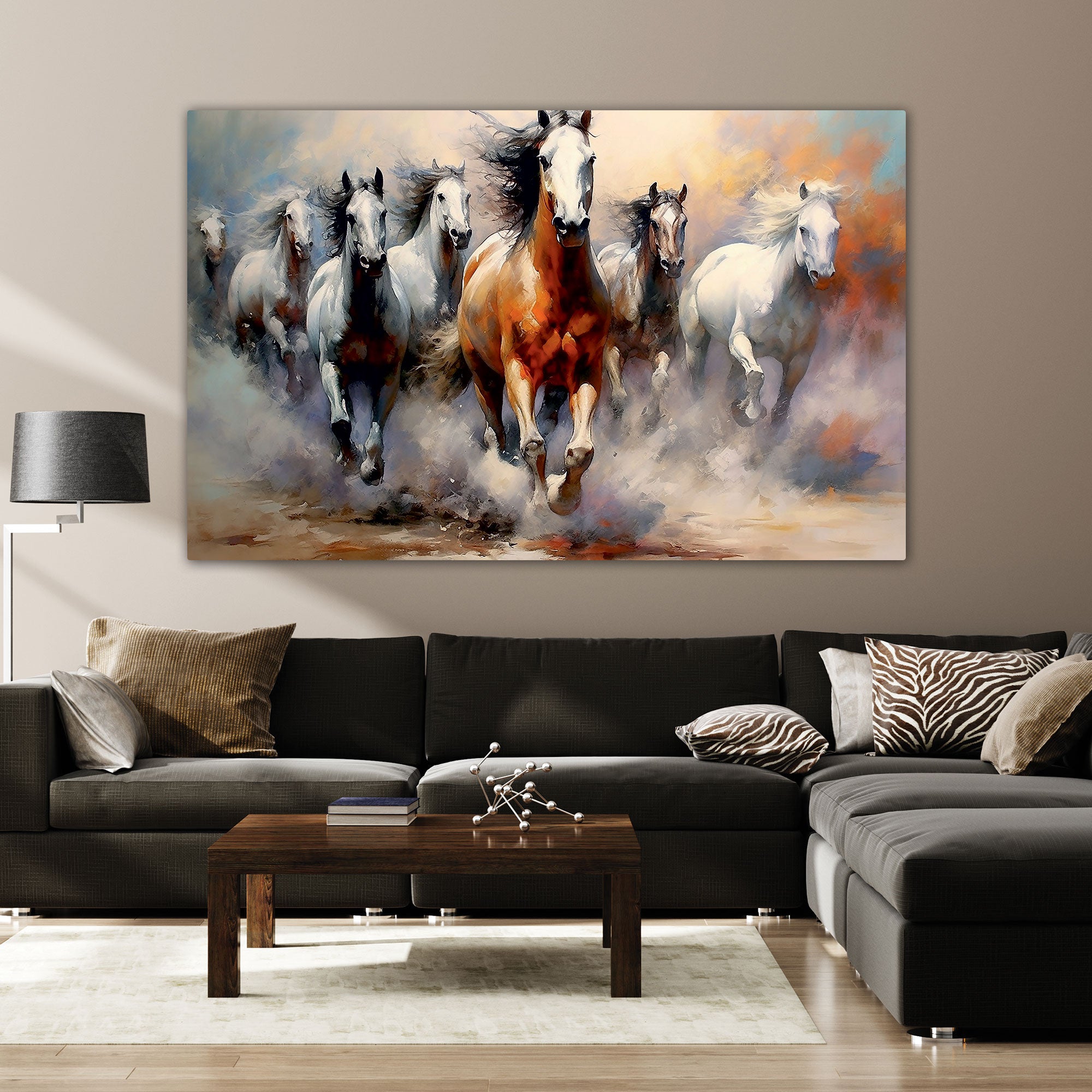 7 running horses vaastu Canvas painting Big Size Wall Art for living room,Bedroom,Drawing room,Hotels