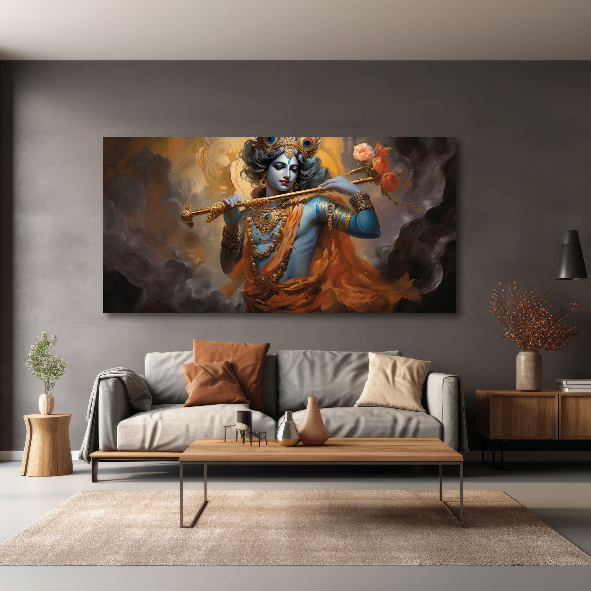 Beautiful krishna Canvas painting with frame Big Size Wall Art for living room,Bedroom,Drawing room,Hotels