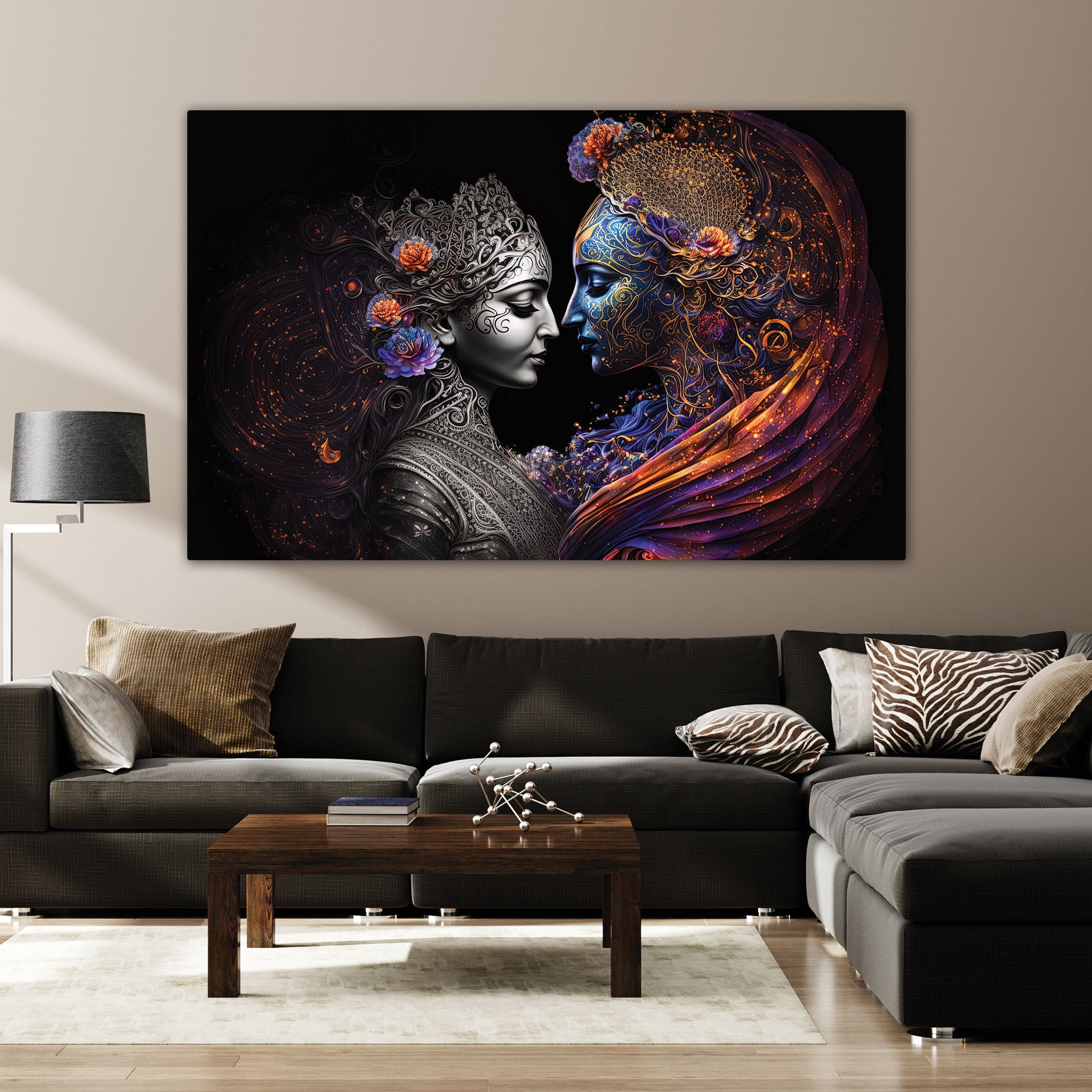 Radha krishana Canvas painting with frame Big Size Wall Art for living room,Bedroom,Drawing room,Hotels