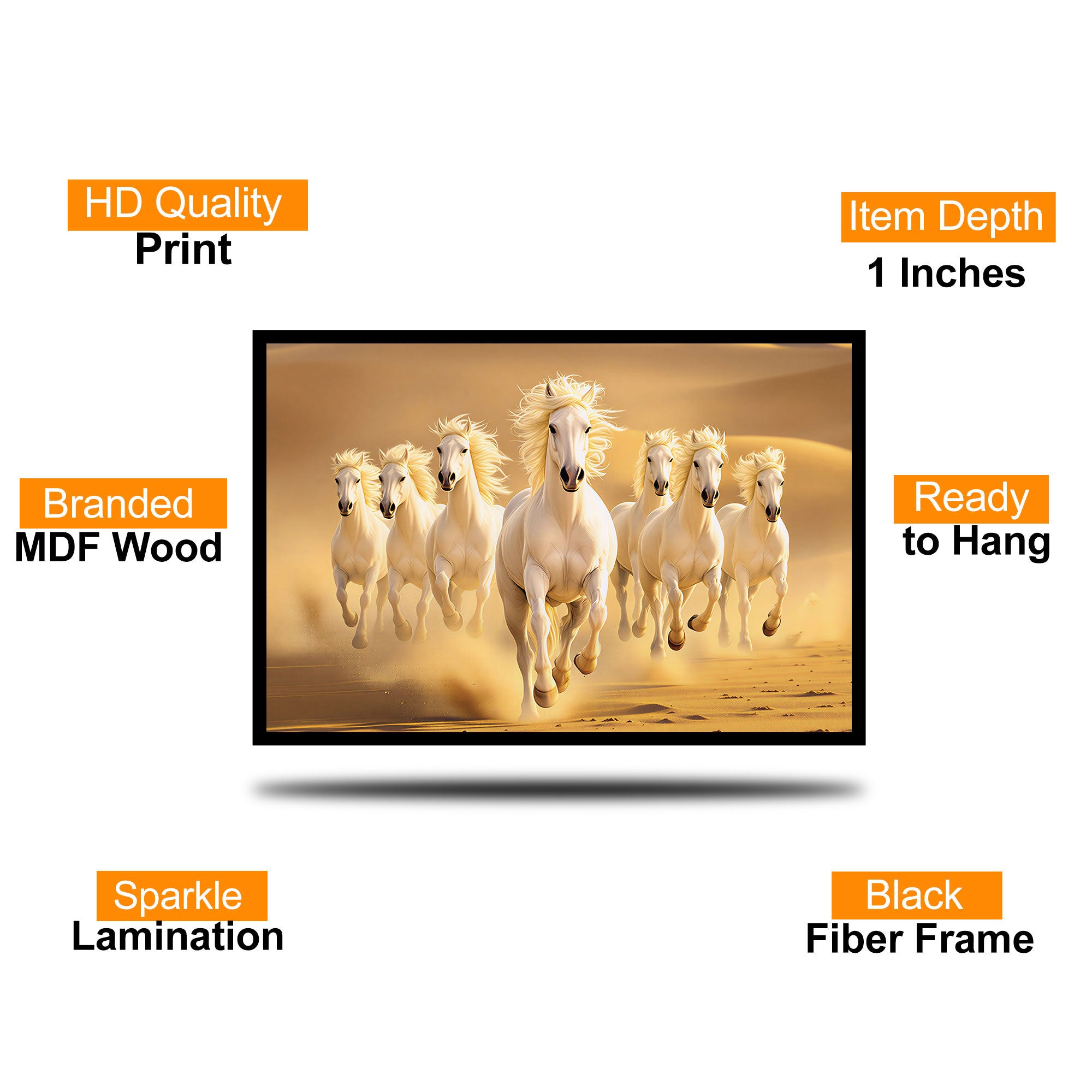 The Castle Decor 7 Running White Horses Wall Painting, Sunrise Sunset Theme, Vastu Wall Art for Living Room, Office, Bedroom Decor 20X30 inch -1004