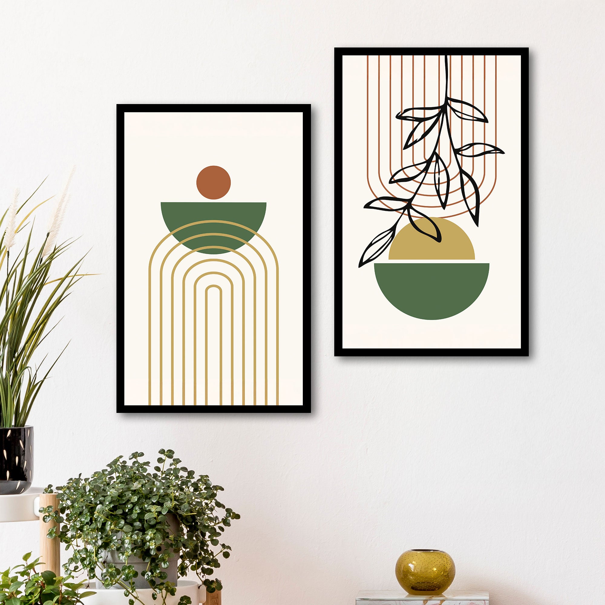 The Castle Decor Boho Wall Art for Living Room Big Size | Framed Abstract Botanical Paintings for Living Room & Bedroom | Modern Home Decoration & Perfect Gifting Option | Set of 2(11×17 Inch Each)7