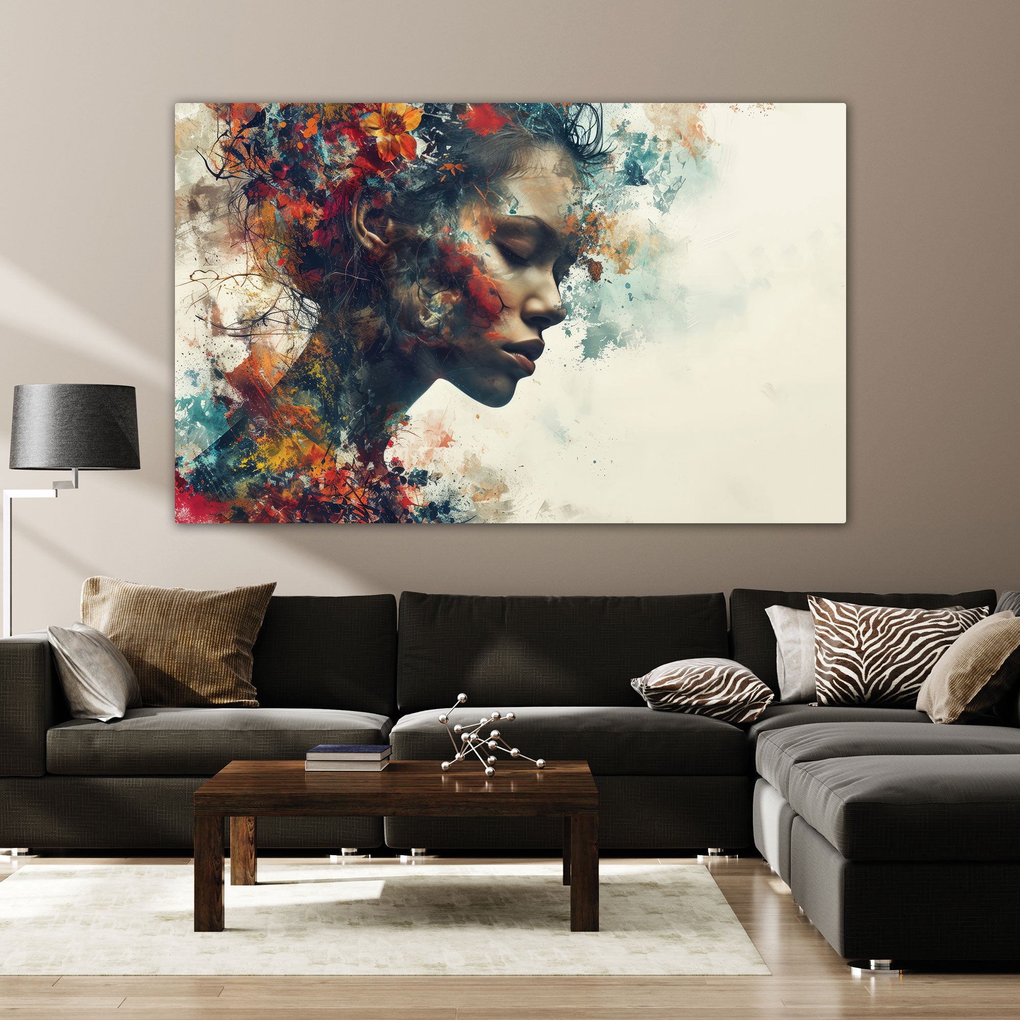 Women Face Abstract Canvas painting with frame Big Size Wall Art for living room,Bedroom,Drawing room,Hotels