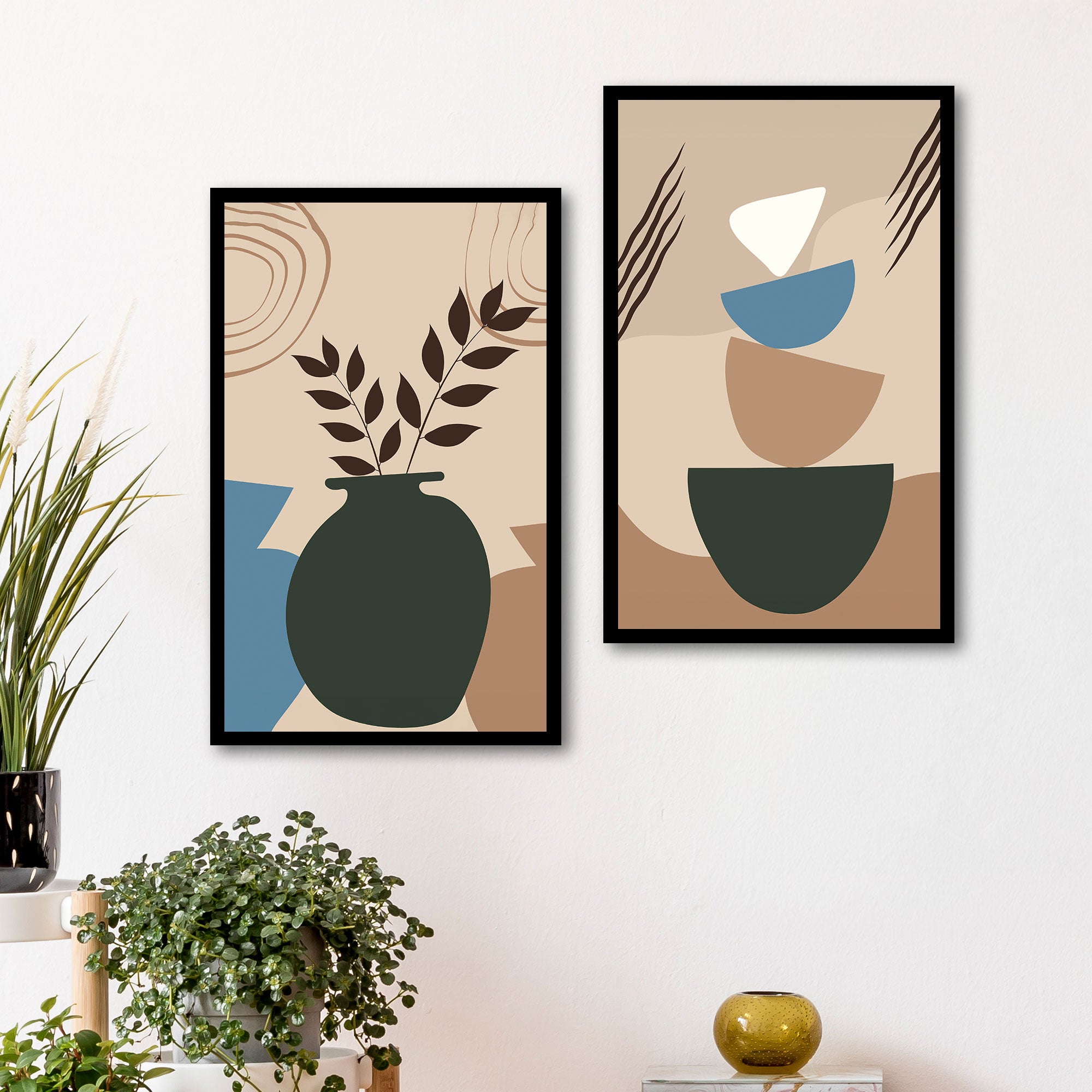 The Castle Decor Boho Wall Art for Living Room Big Size | Framed Abstract Botanical Paintings for Living Room & Bedroom | Modern Home Decoration & Perfect Gifting Option | Set of 2 (11×17 Inch Each)14