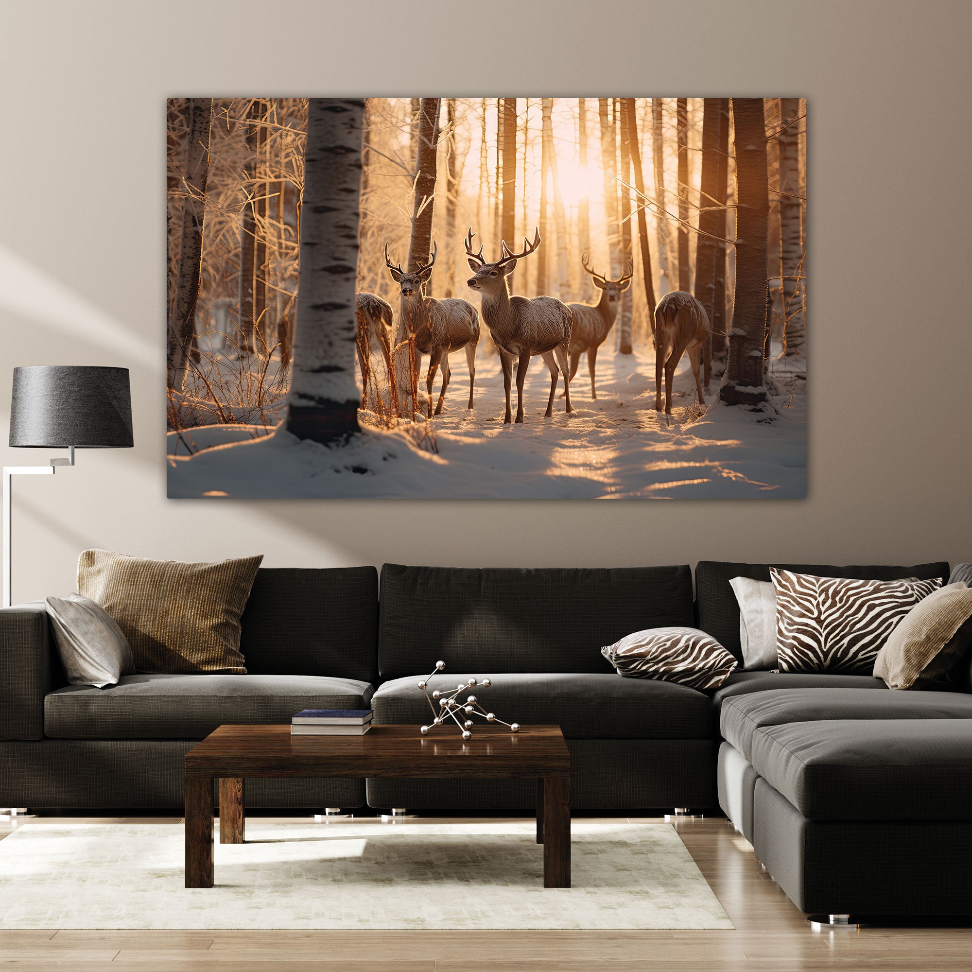 Canvas painting forest deer with frame Big Size Wall Art for living room,Bedroom,Drawing room,Hotels