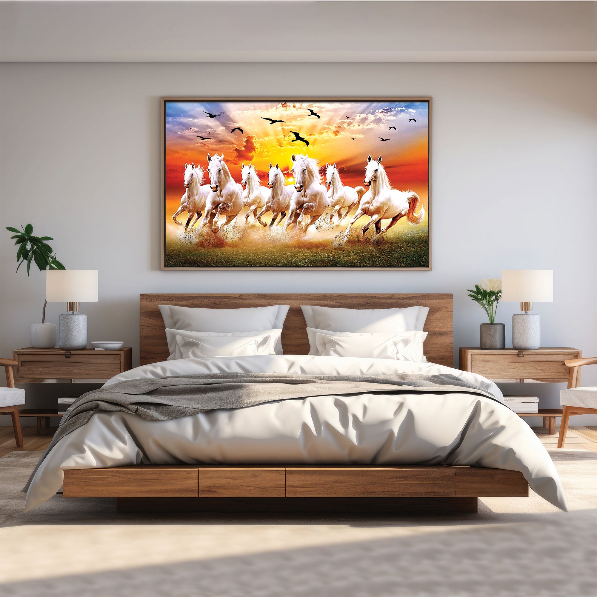 7 running horses sunrise Canvas painting Big Size Wall Art for living room,Bedroom,Drawing room,Hotels