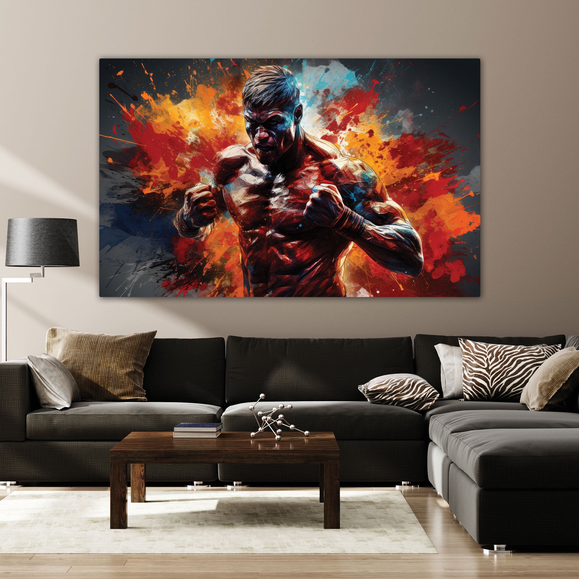 Boxer Abstract Canvas painting with frame Big Size Wall Art for living room,Bedroom,Drawing room,Hotels
