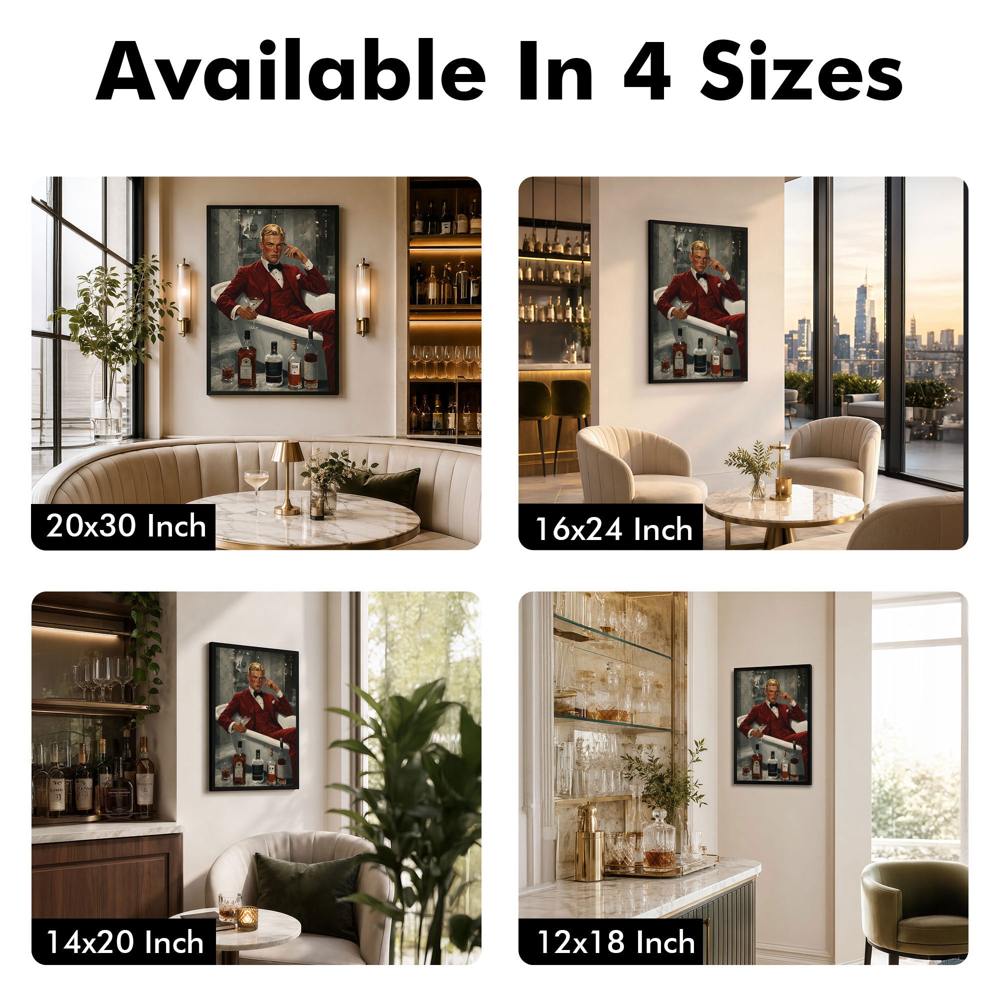 The Castle Decor Luxury Gentleman in Red Suit Cocktail Wall Painting | Premium Bar, Lounge, Man Cave & Restaurant Decor