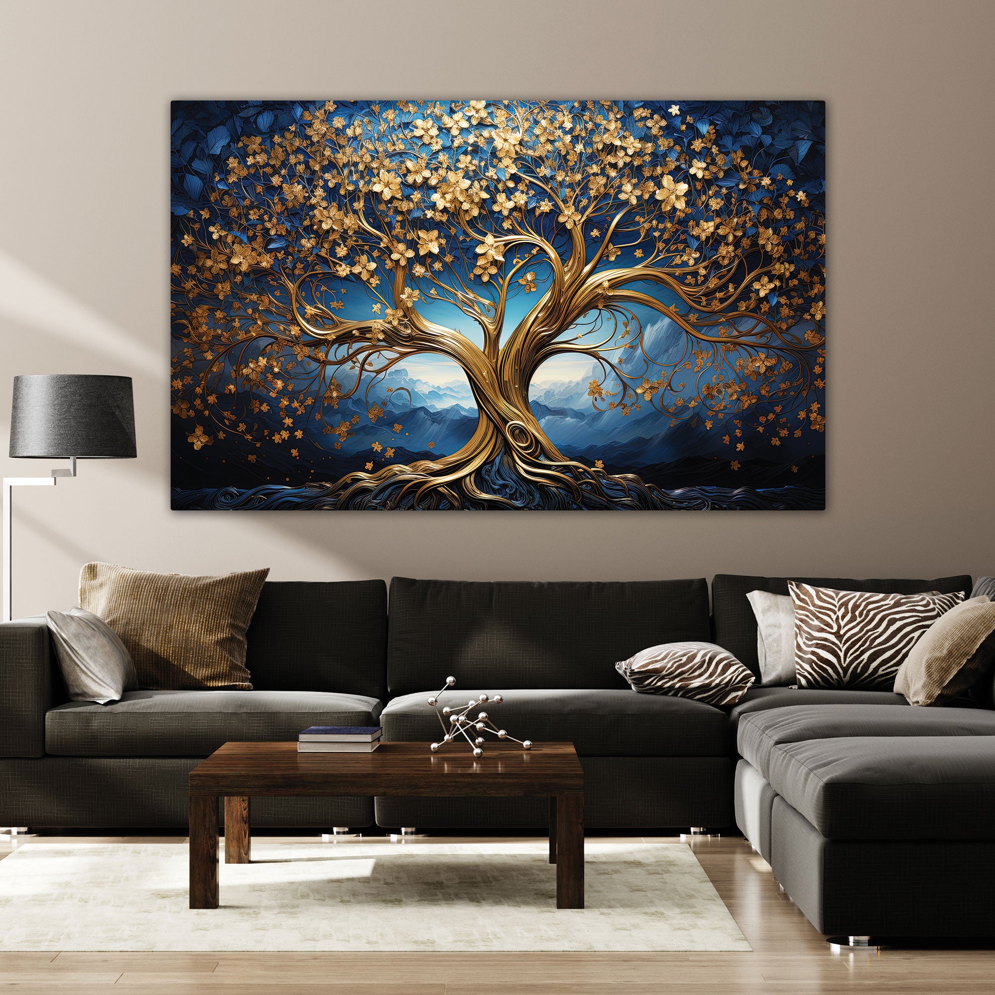 The Castle Decor golden tree canvas/Sparkle painting with frame Big Size Wall Art for living room,Bedroom,Drawing room,Hotels-Wooden Framed-Digital Painting