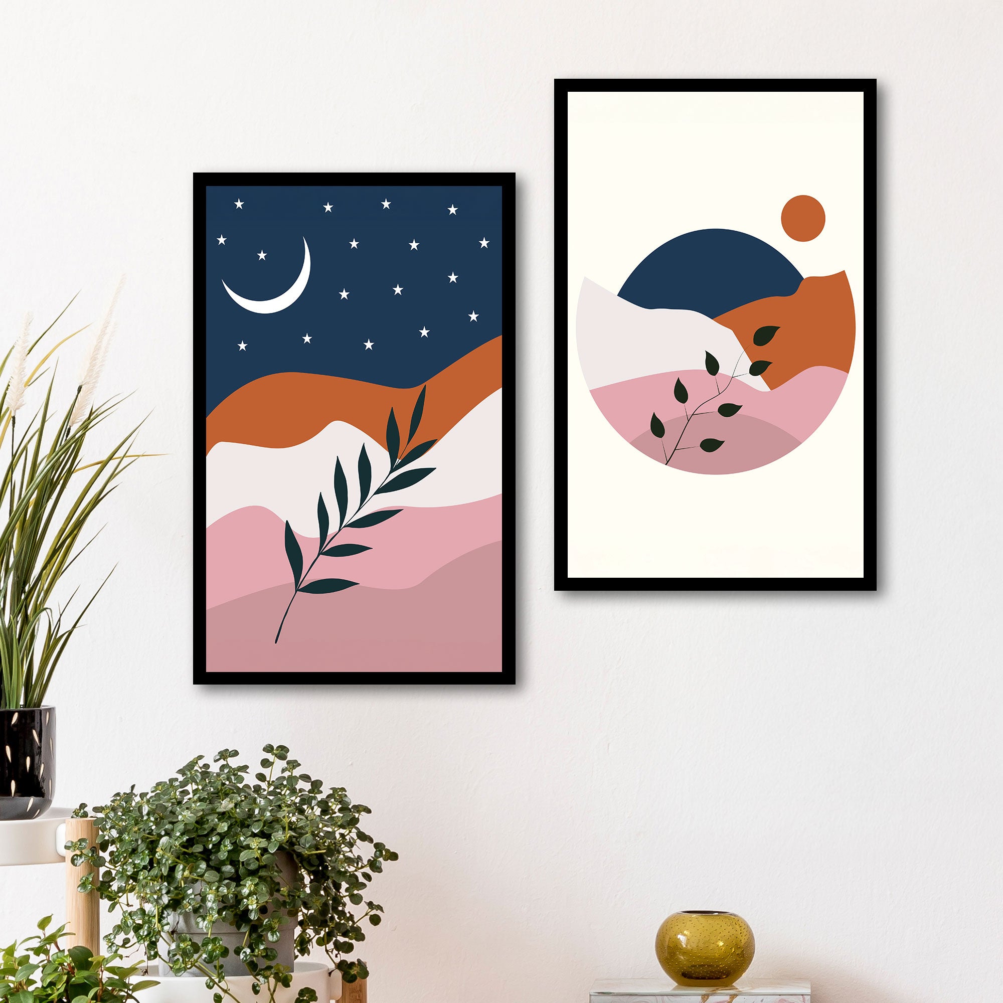The Castle Decor Boho Wall Art for Living Room Big Size | Framed Abstract Botanical Paintings for Living Room & Bedroom | Modern Home Decoration & Perfect Gifting Option | Set of 2(11×17 Inch Each)6