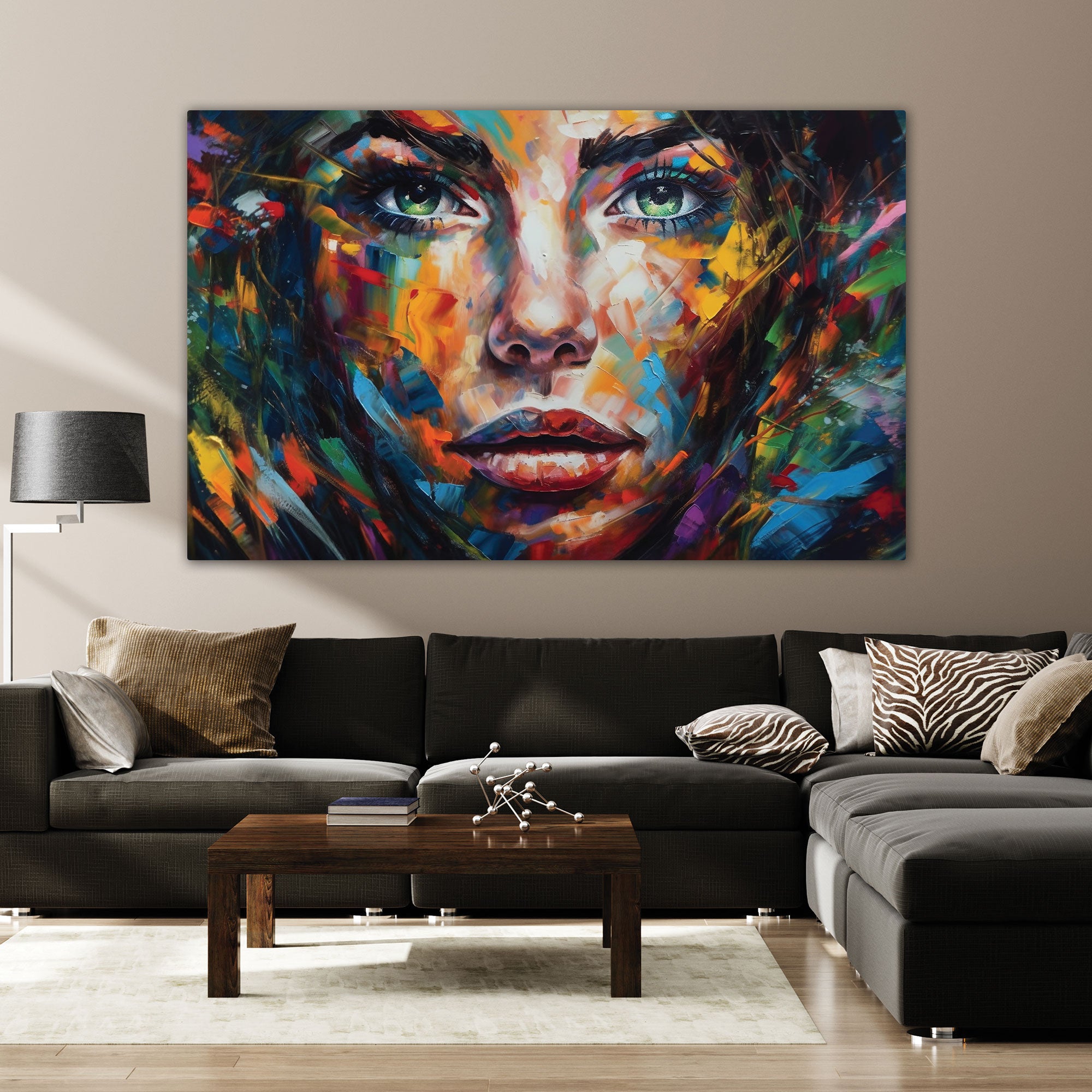 Woman Multicolour facce Canvas painting with frame Big Size Wall Art for living room,Bedroom,Drawing room,Hotels