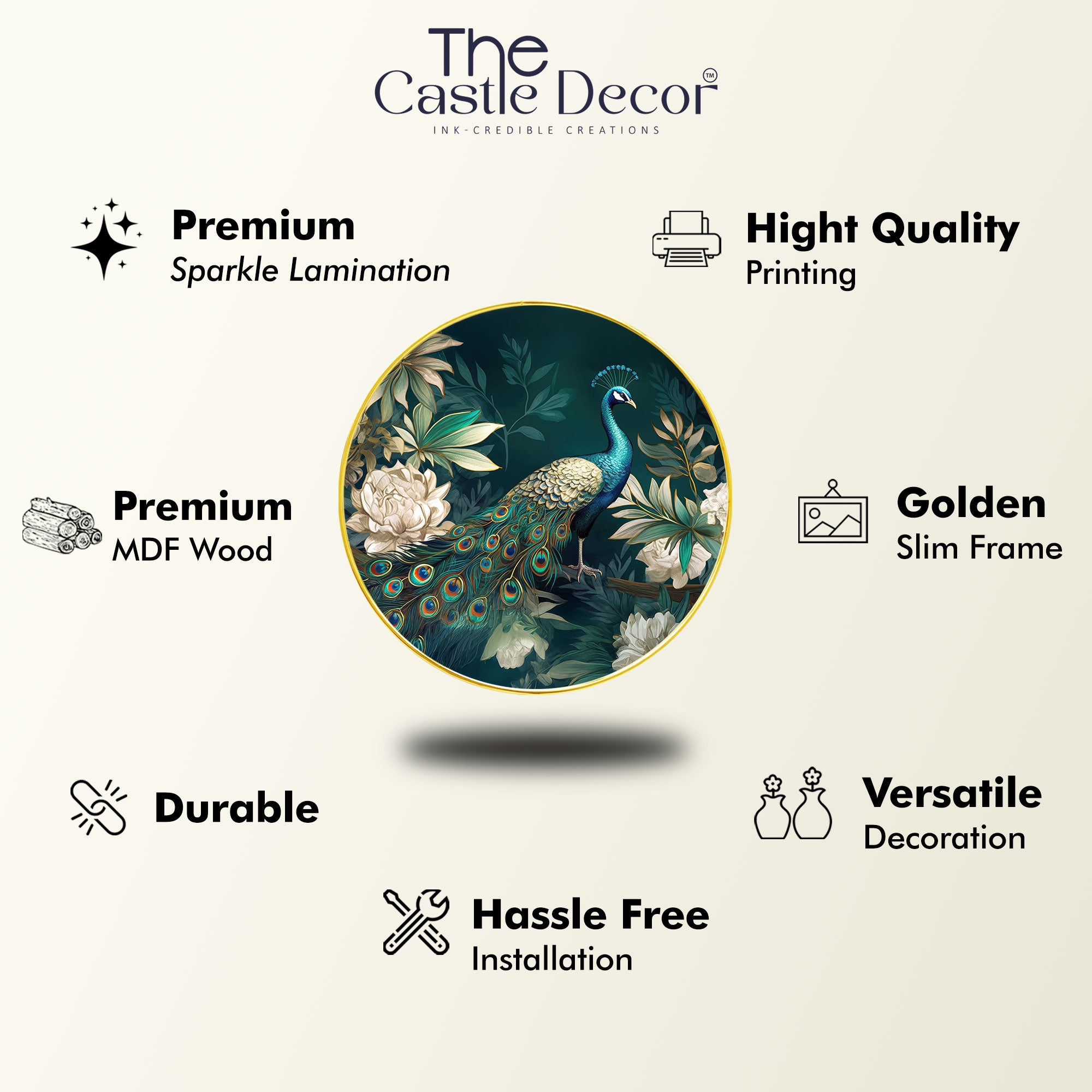 The Castle Decor Vastu 7 Horses Running Wall Hanging | Elegant Golden Round Frame Painting for Home, Hotel, Living Room & Gift Decoration (Copy)